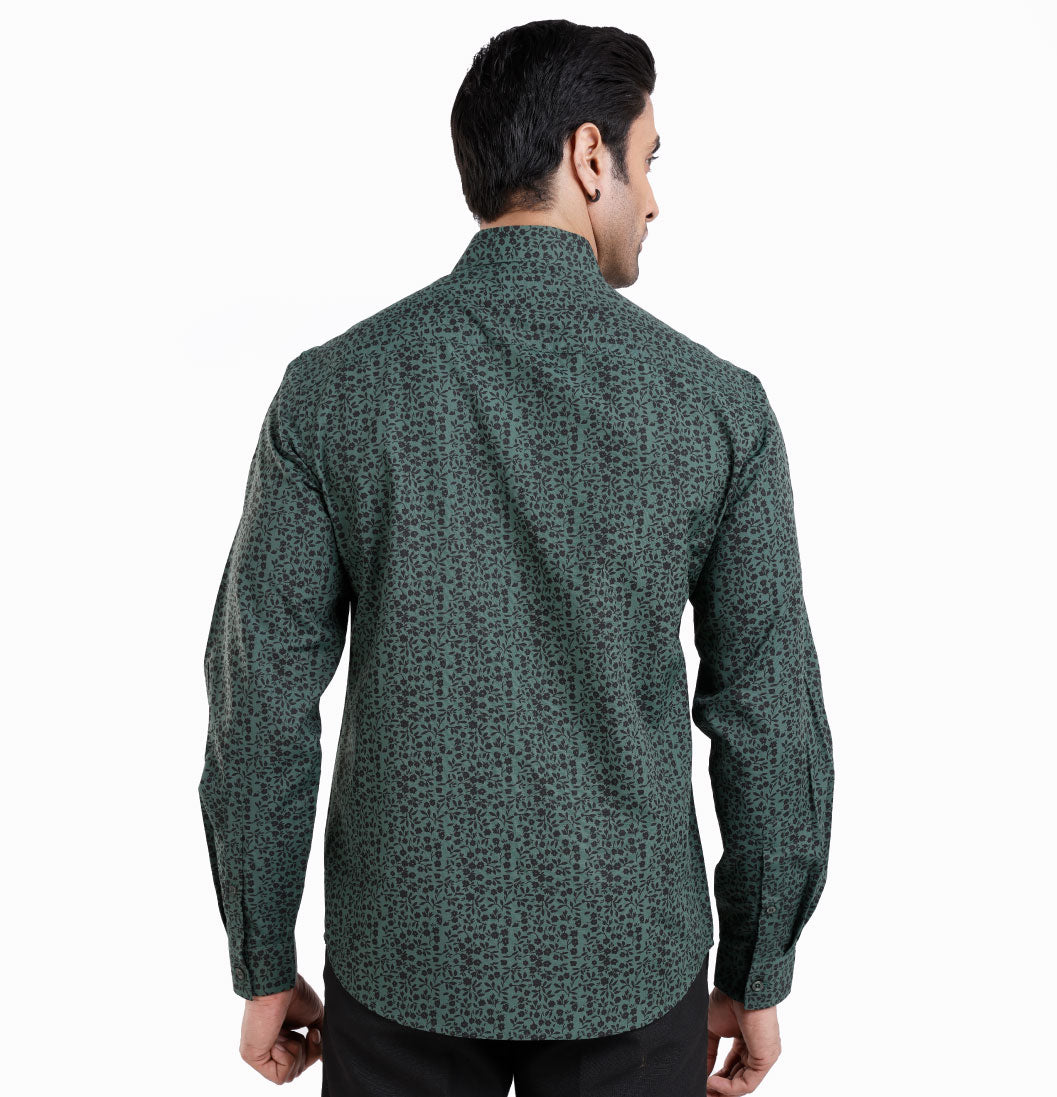 Active Fit Men's Shirt with Florals Pattern - Full Sleeves - Green