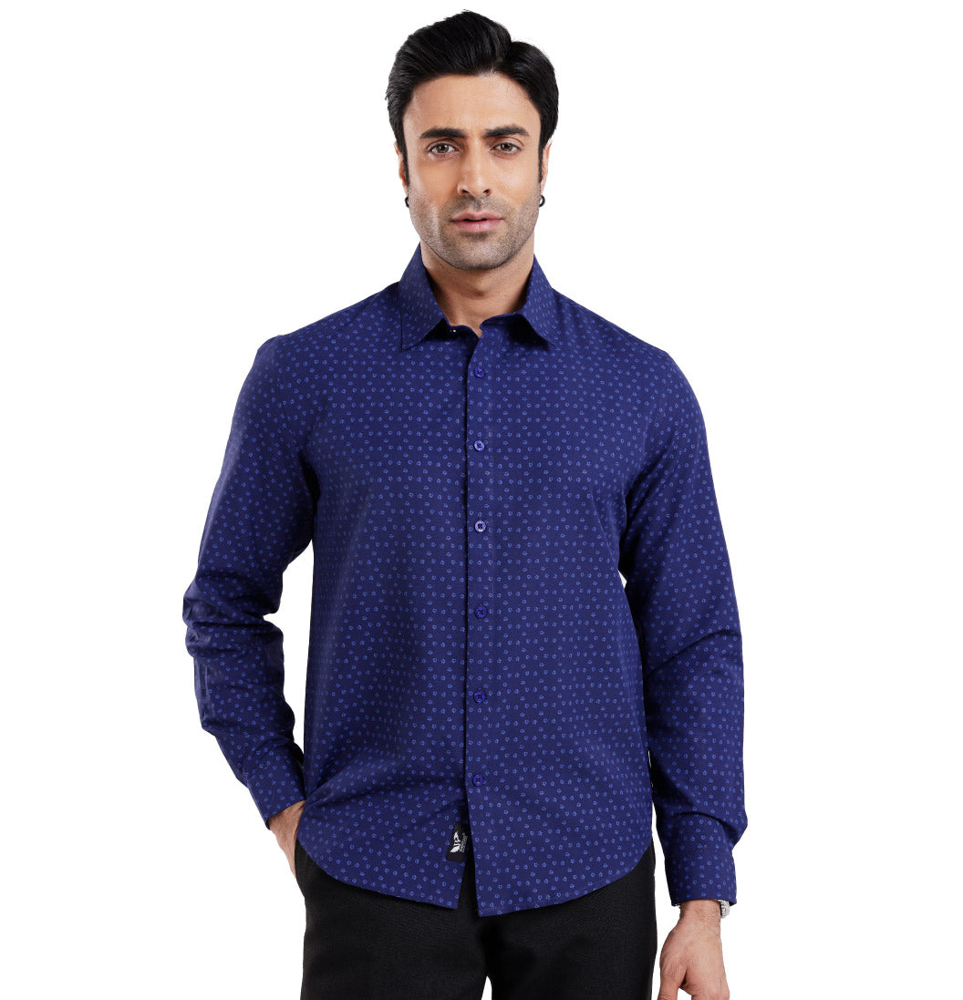 Active Fit Men's Shirt with Dreamteam Pattern - Full Sleeves - Royal Blue