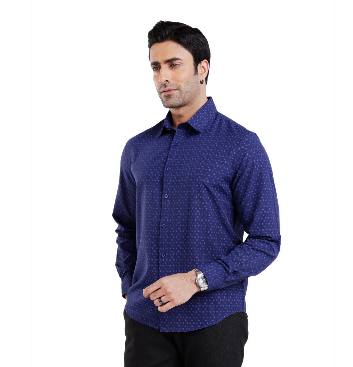 Active Fit Men's Shirt with Dreamteam Pattern - Full Sleeves - Royal Blue