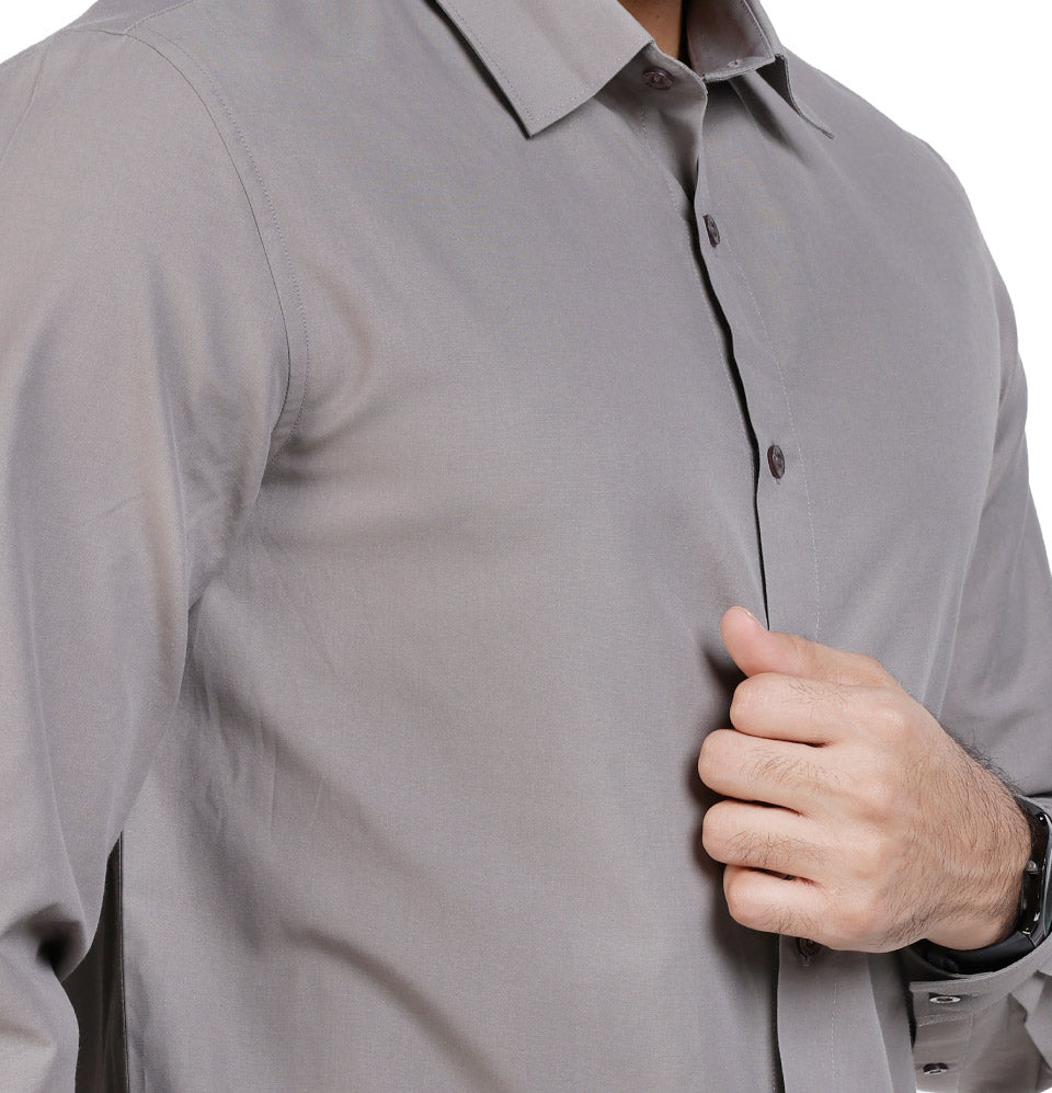 Active Fit Men's Shirt with Solid Pattern - Full Sleeves - Grey