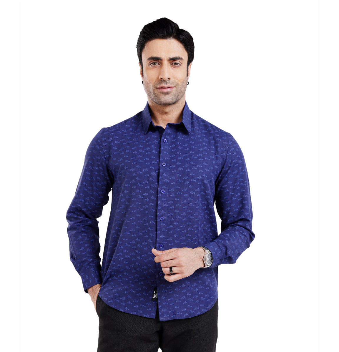 Active Fit Men's Shirt with Heard Pattern - Full Sleeves - Royal Blue