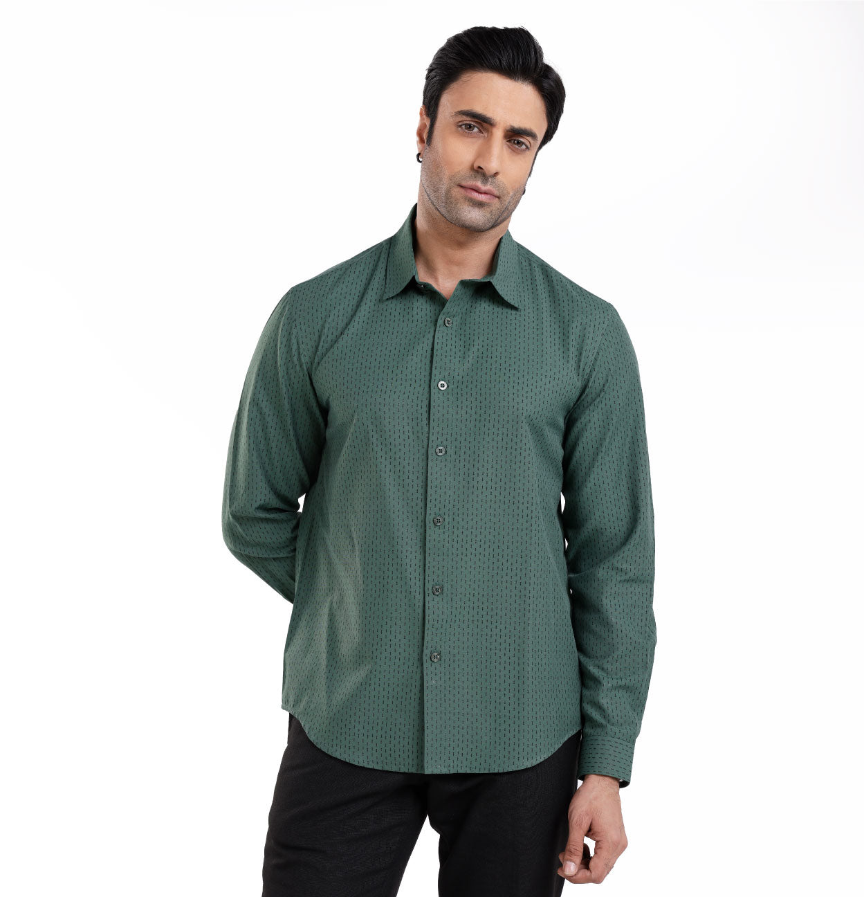 Active Fit Men's Shirt with Arrow Pattern - Full Sleeves - Green