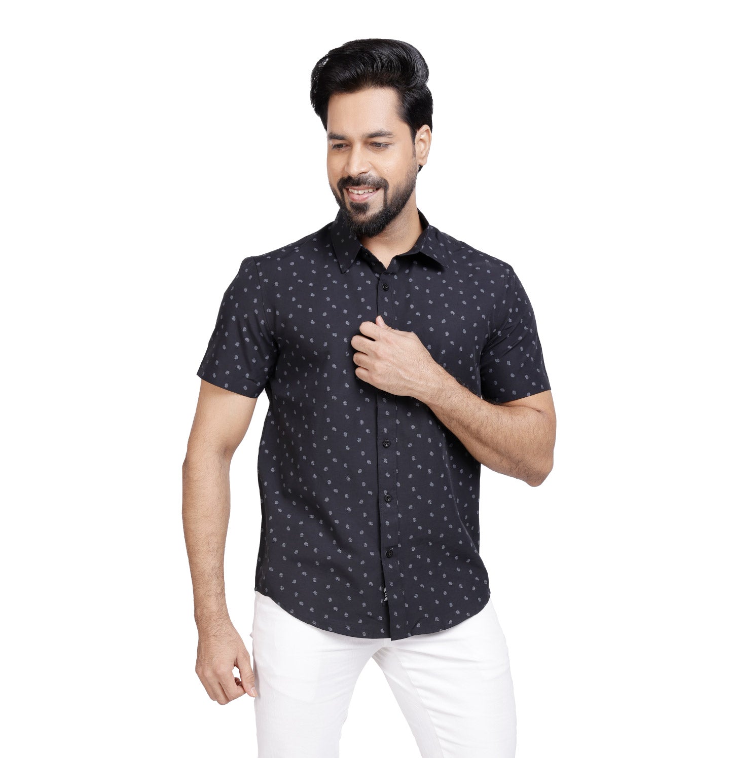 Active Fit Men's Shirt with Spiral Pattern - Half Sleeves - Black