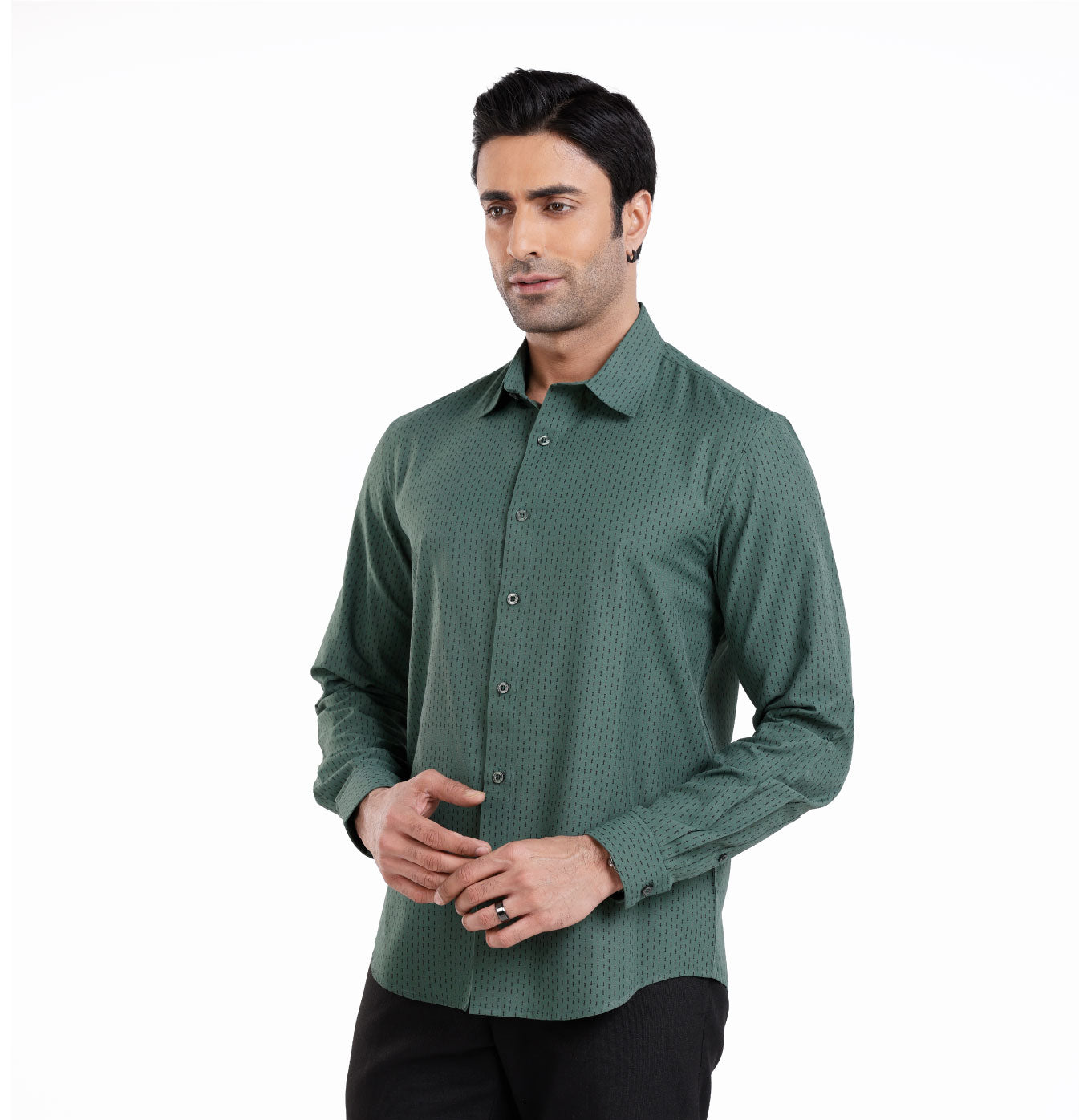 Active Fit Men's Shirt with Arrow Pattern - Full Sleeves - Green