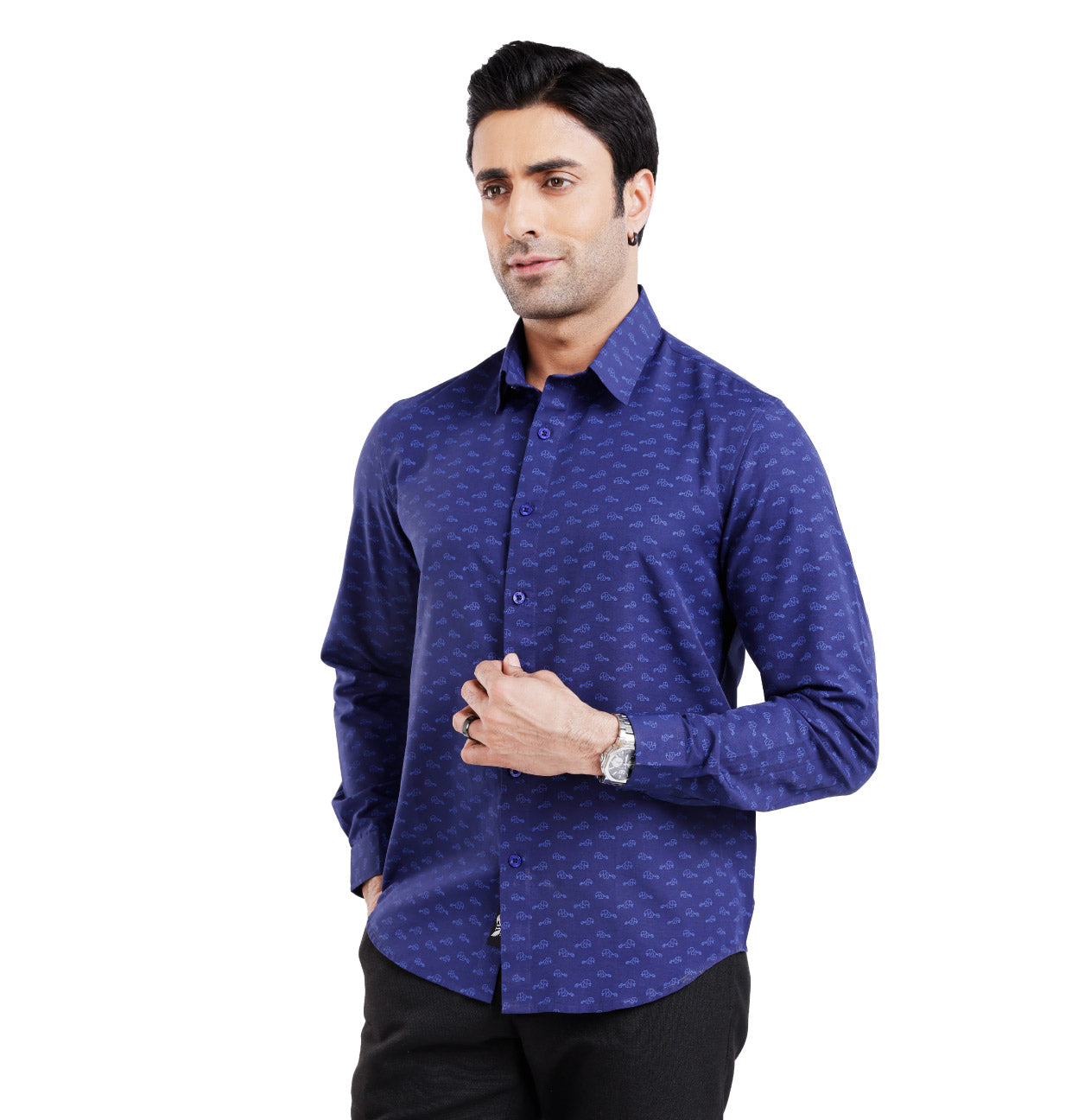 Active Fit Men's Shirt with Heard Pattern - Full Sleeves - Royal Blue