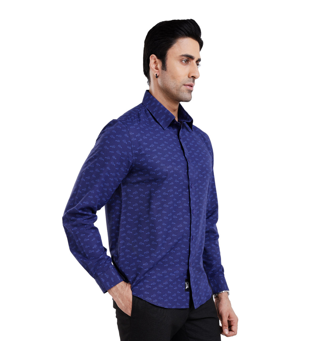 Active Fit Men's Shirt with Heard Pattern - Full Sleeves - Royal Blue