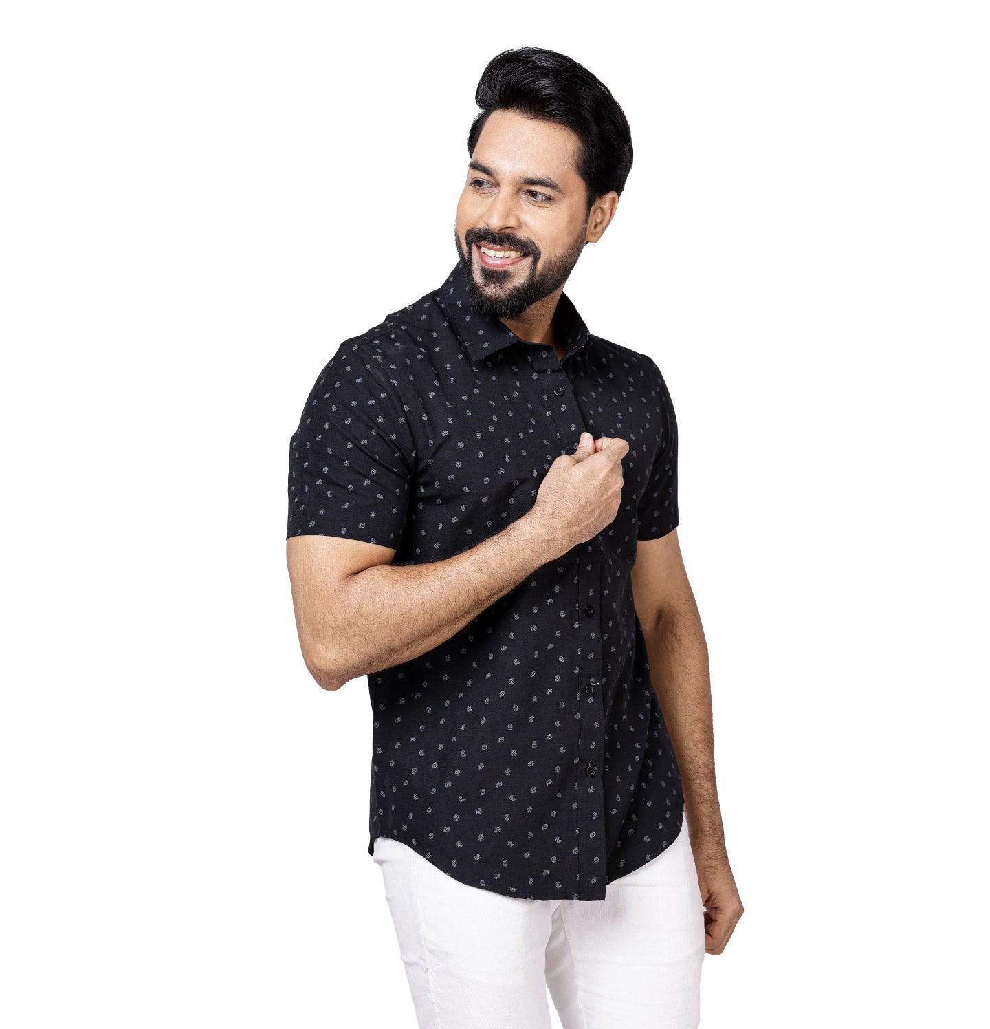 Active Fit Men's Shirt with Spiral Pattern - Half Sleeves - Black