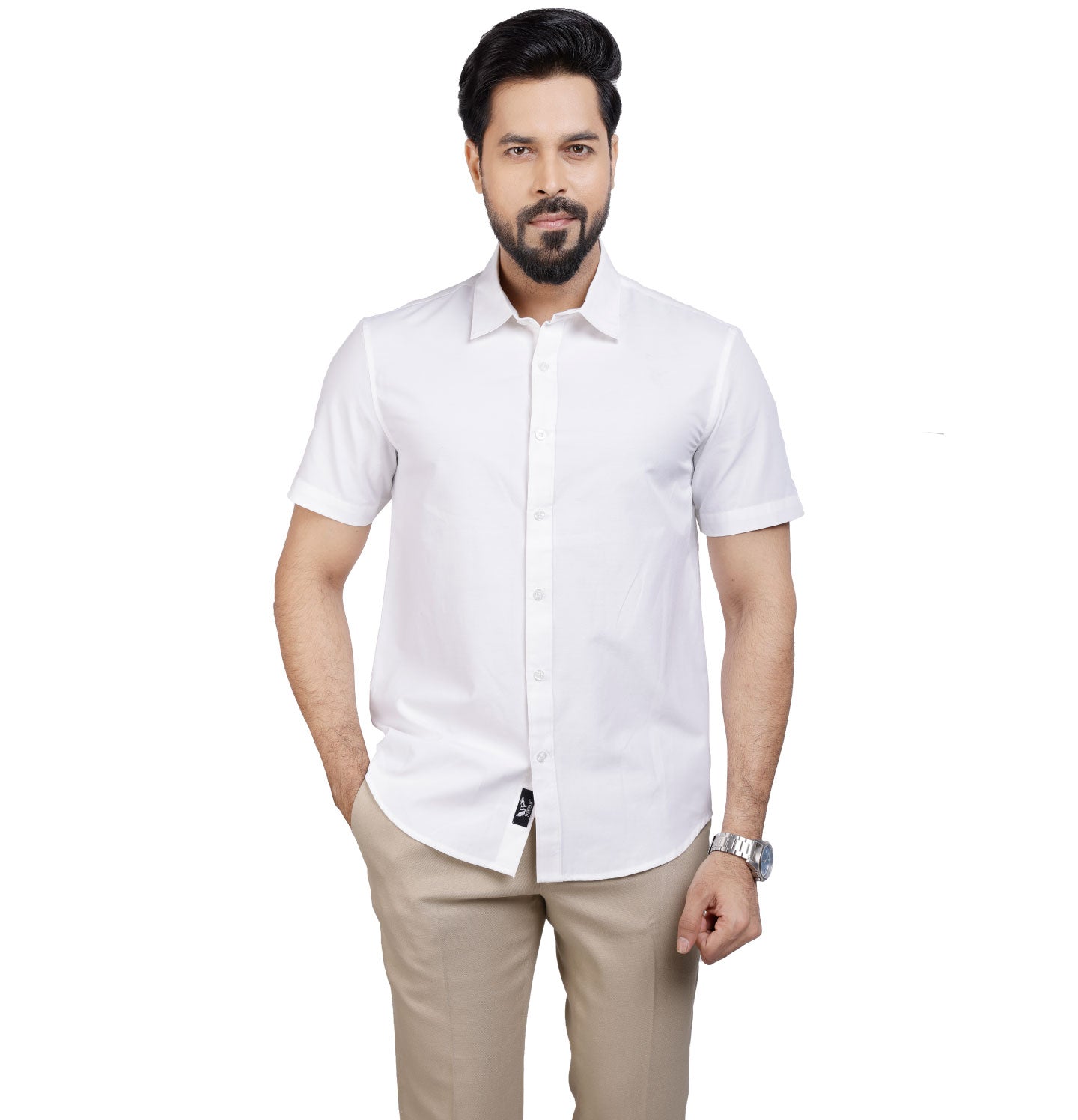 Active Fit Men's Shirt with Solid Pattern - Half Sleeves - White