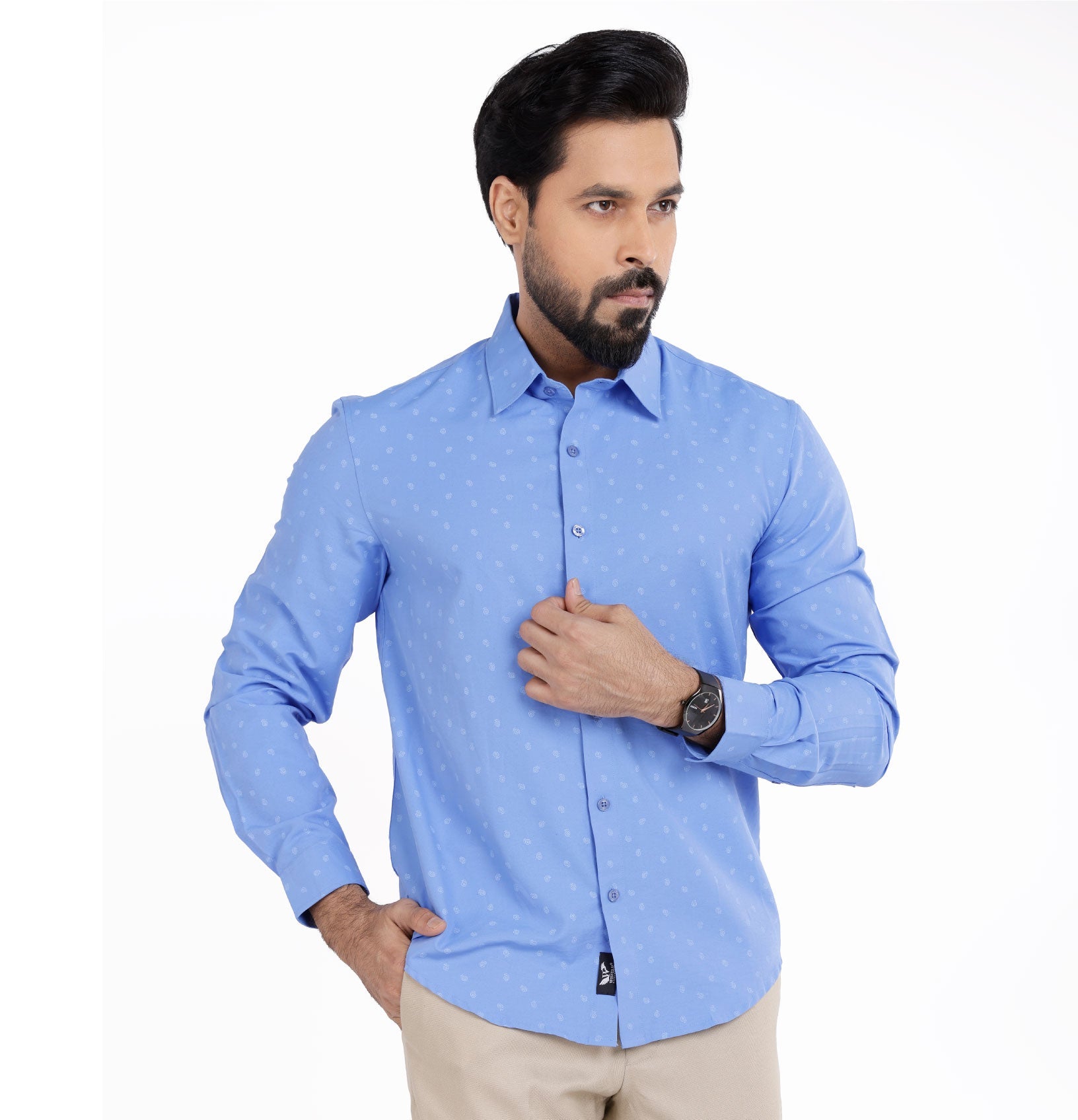 Active Fit Men's Shirt with Spiral Pattern - Full Sleeves - Blue Bonnet