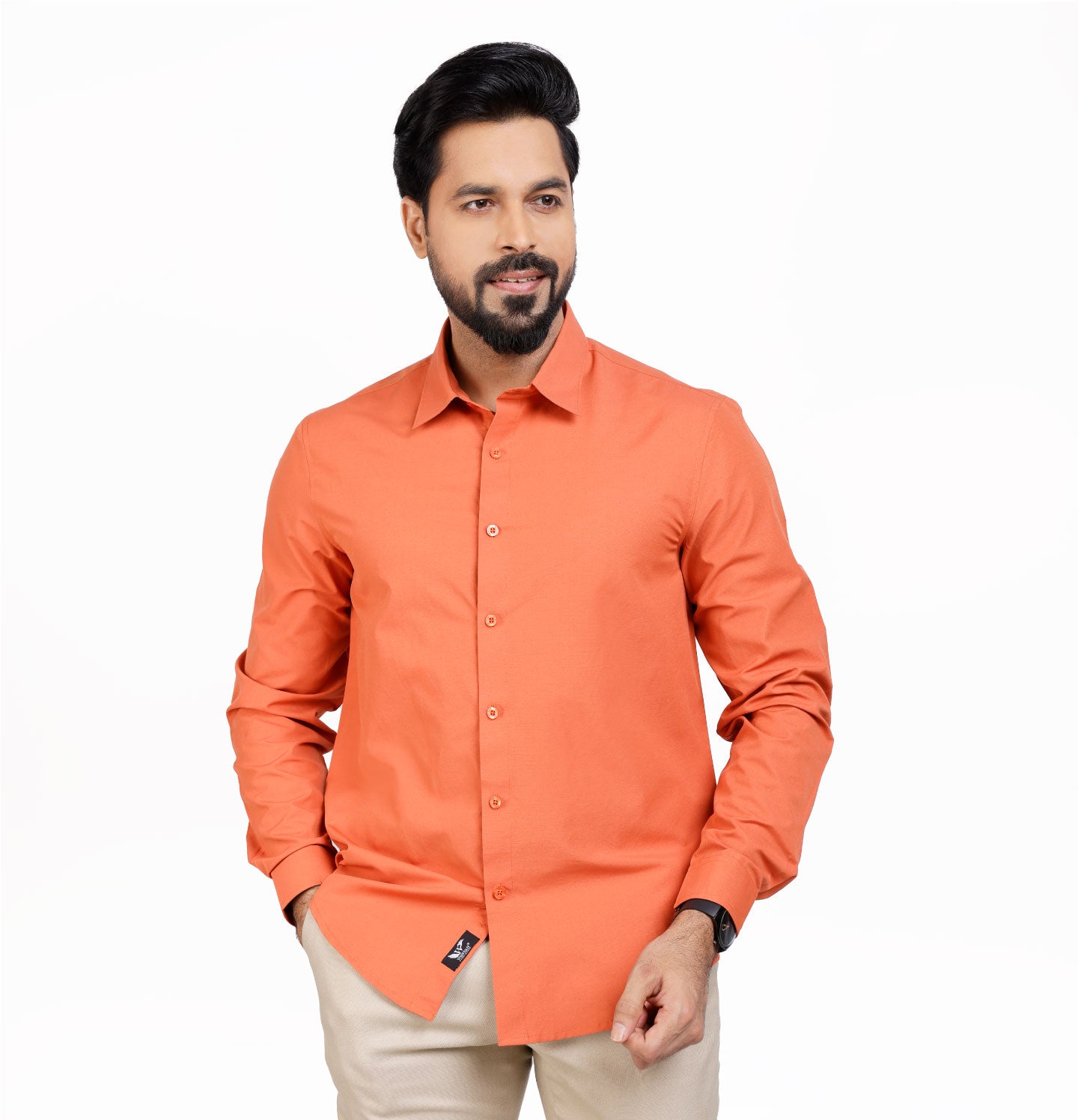 Active Fit Men's Shirt with Solid Pattern - Full Sleeves - Rust Orange