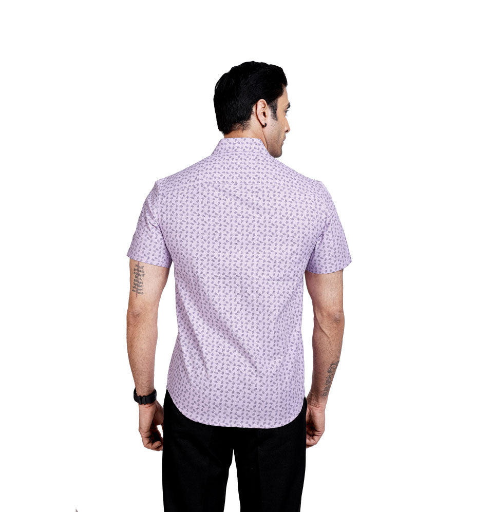 Active Fit Men's Shirt with Leaves Pattern - Half Sleeves - Orchid Patel