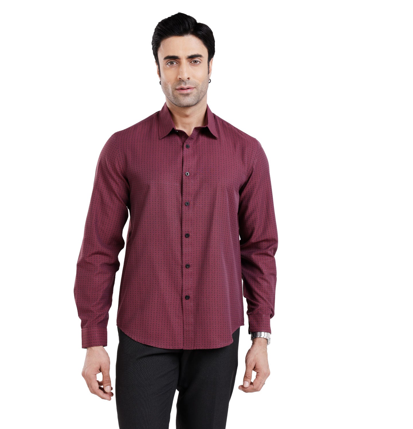 Active Fit Men's Shirt with Kettle Pattern - Full Sleeves - Wine