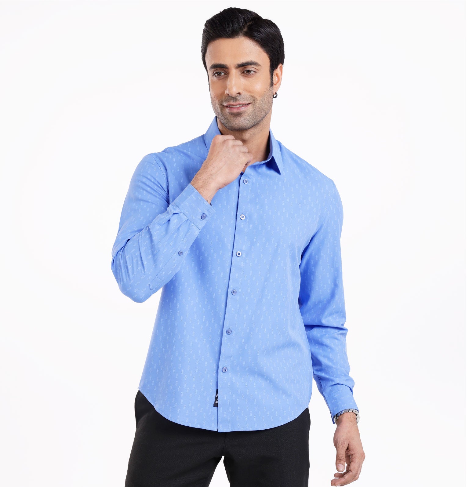 Active Fit Men's Shirt with Minimal Pattern - Full Sleeves - Blue Bonnet