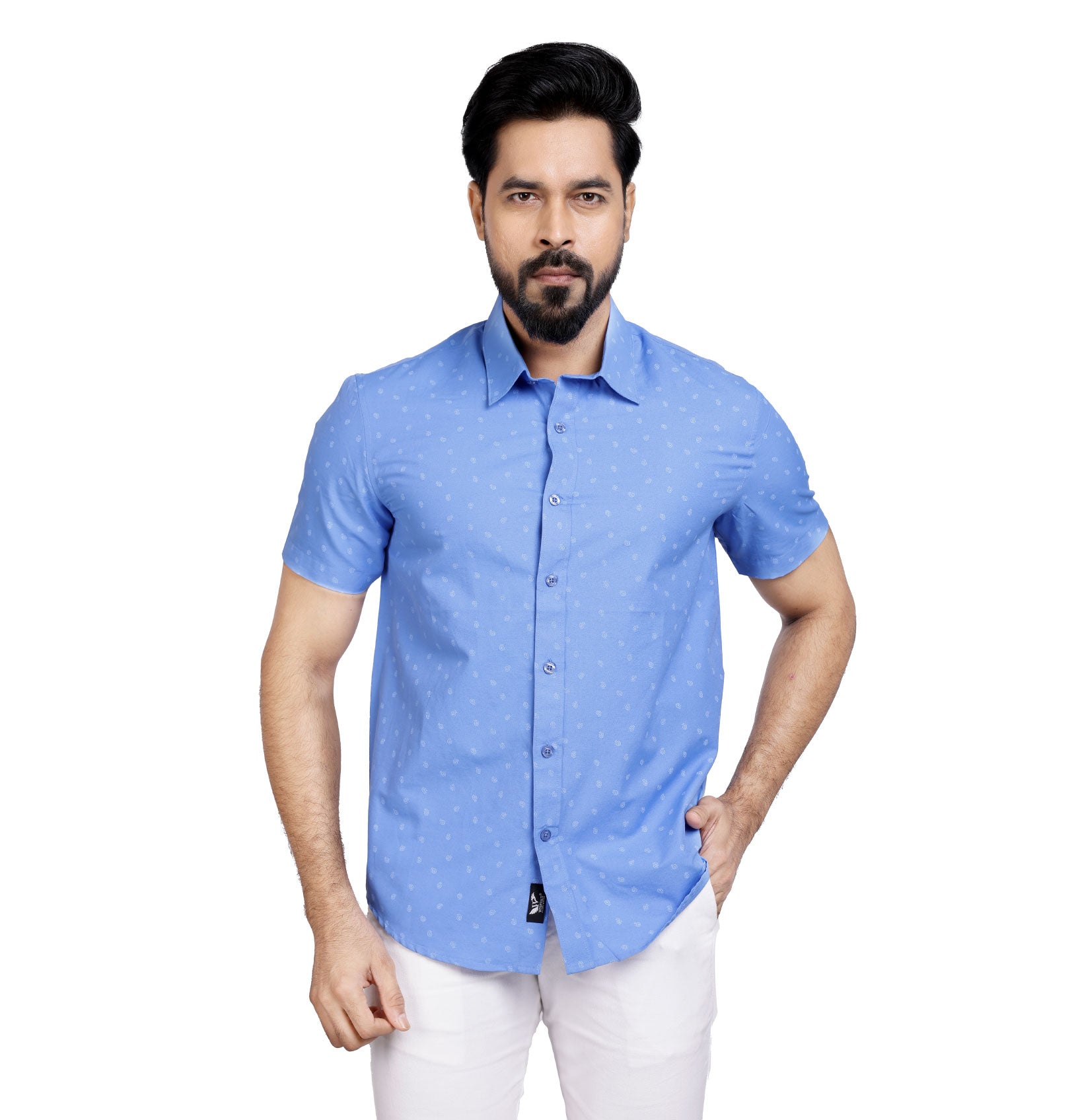 Active Fit Men's Shirt with Spiral Pattern - Half Sleeves - Blue Bonnet
