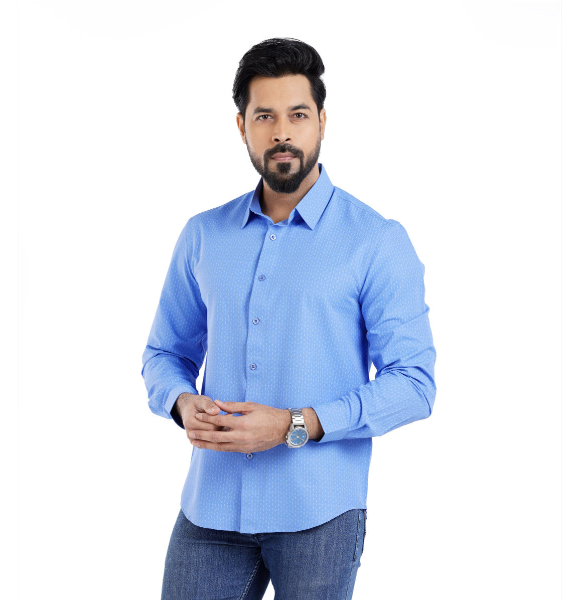 Active Fit Men's Shirt with Arrow Pattern - Full Sleeves - Blue Bonnet