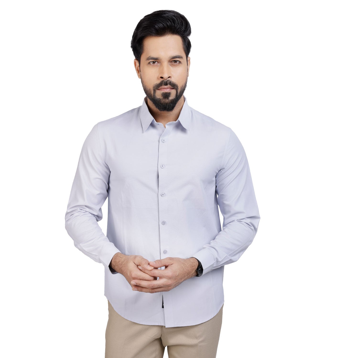 Active Fit Men's Shirt with Solid Pattern - Full Sleeves - Ice Blue
