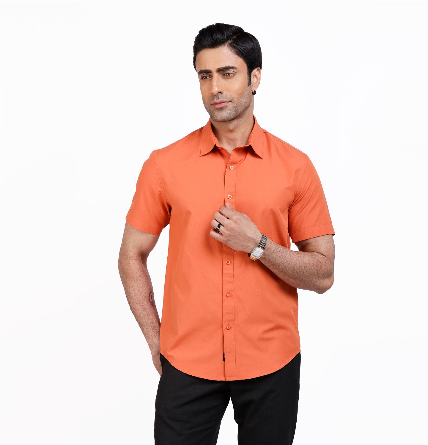 Active Fit Men's Shirt with Solid Pattern - Half Sleeves - Rust Orange