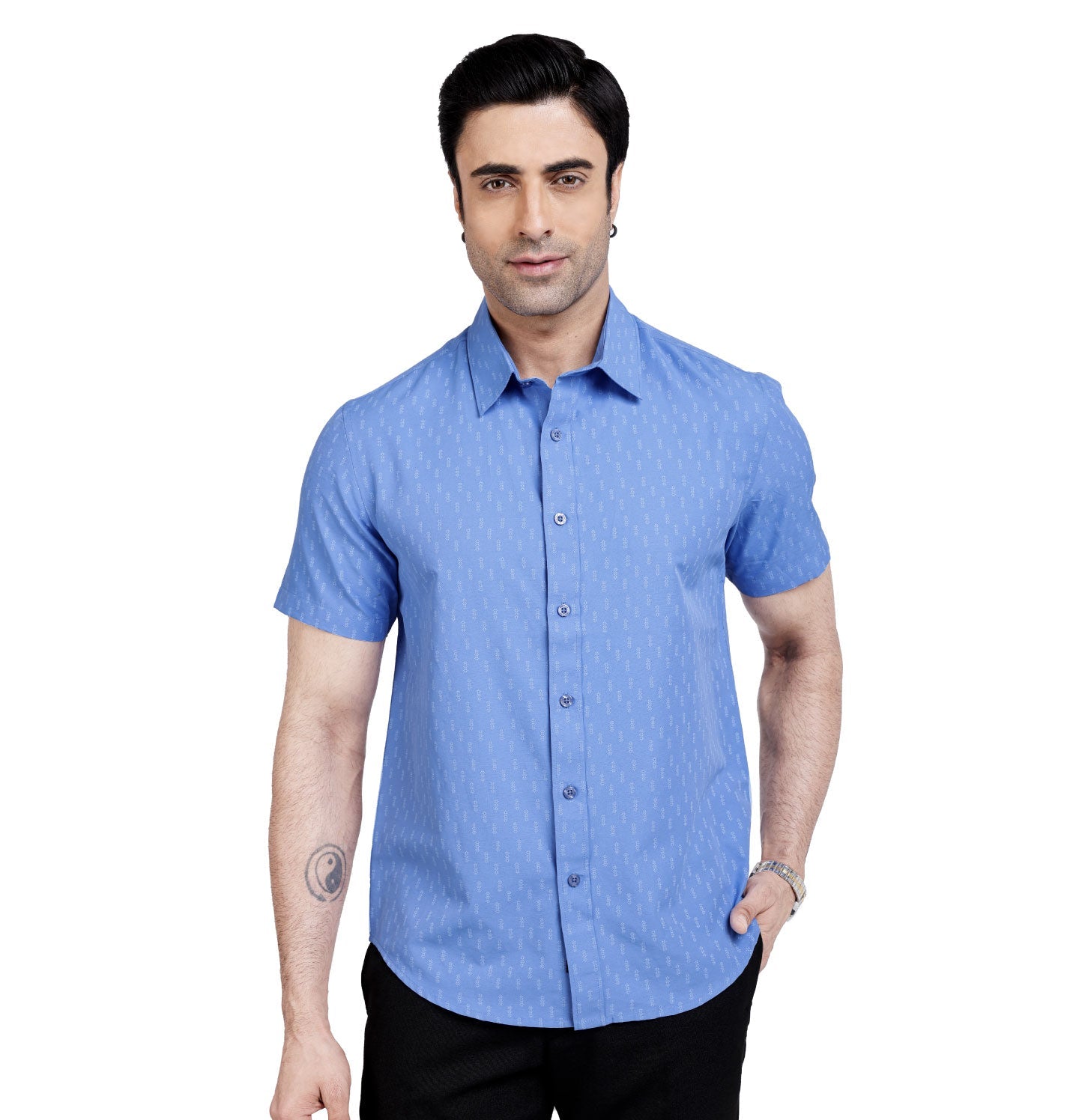 Active Fit Men's Shirt with Minimal Pattern - Half Sleeves - Blue Bonnet