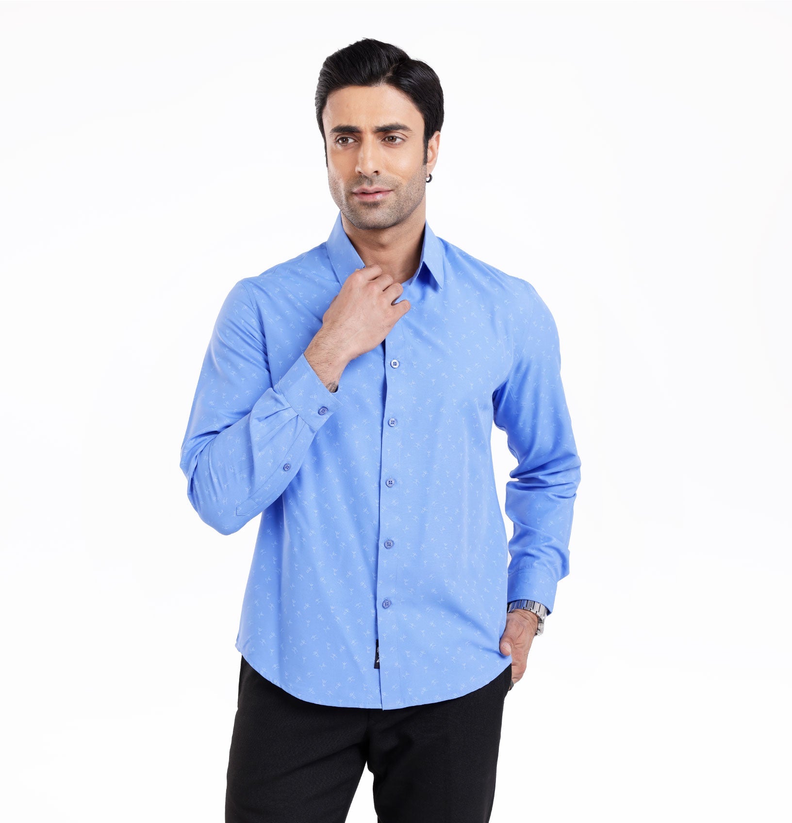 Active Fit Men's Shirt with Play Pattern - Full Sleeves - Blue Bonnet
