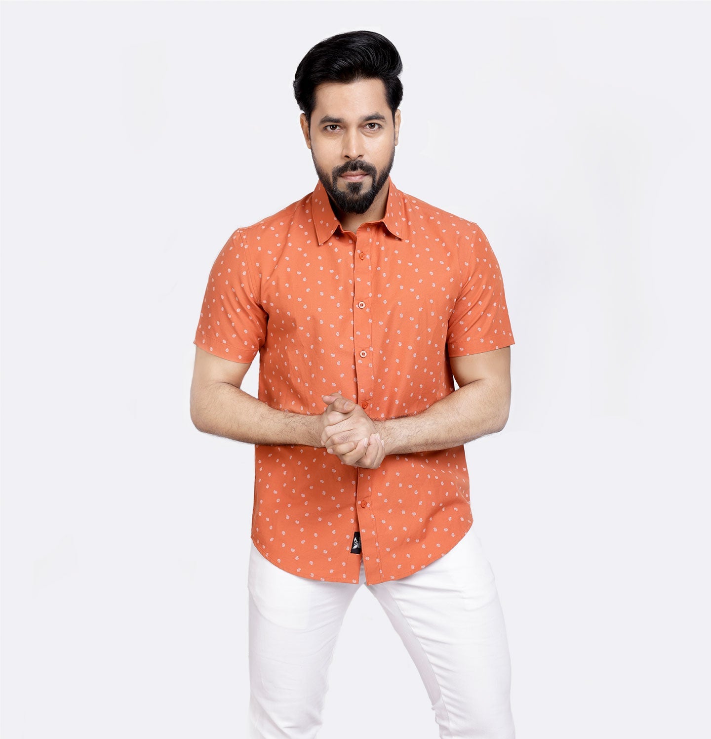 Active Fit Men's Shirt with Spiral Pattern - Half Sleeves - Rust Orange