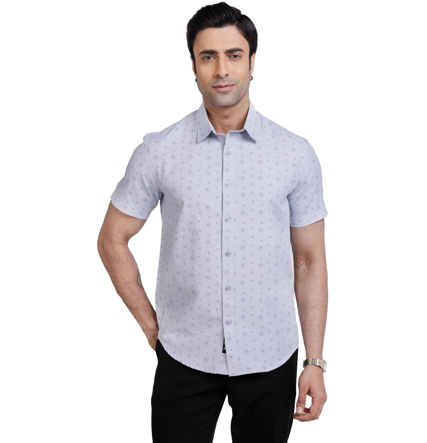 Active Fit Men's Shirt with Crackers Pattern - Half Sleeves - Ice Blue