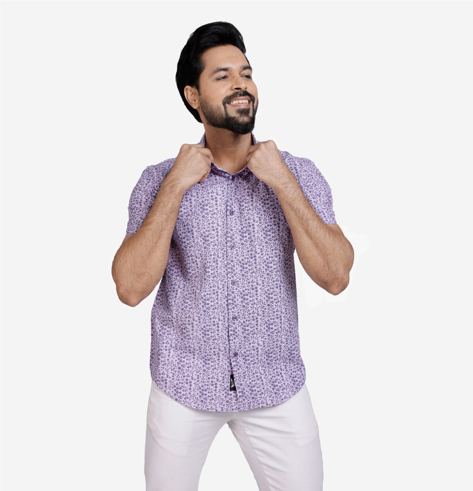 Active Fit Men's Shirt with Florals Pattern - Half Sleeves - Orchid Patel