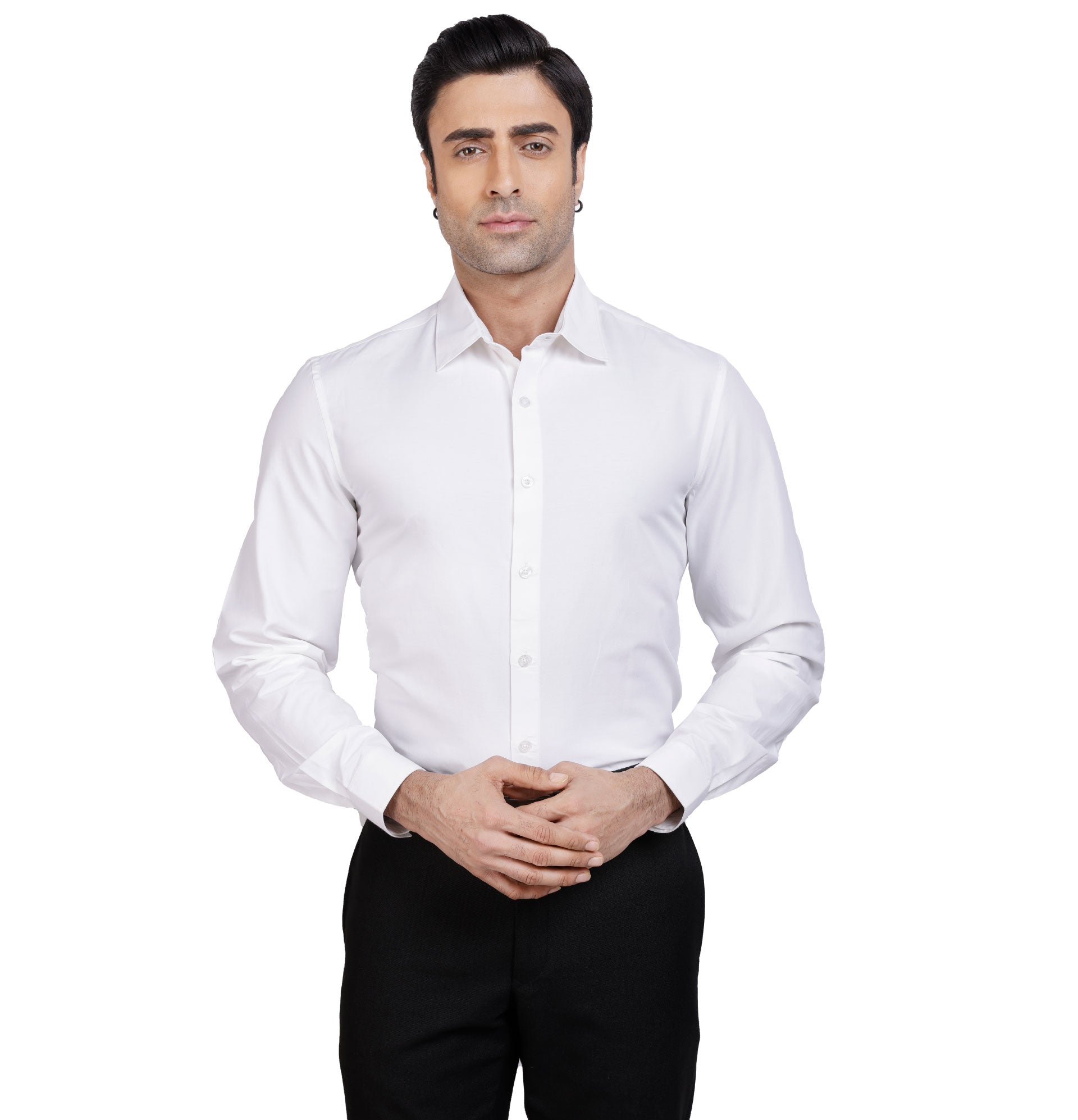 Active Fit Men's Shirt with Solid Pattern - Full Sleeves - White