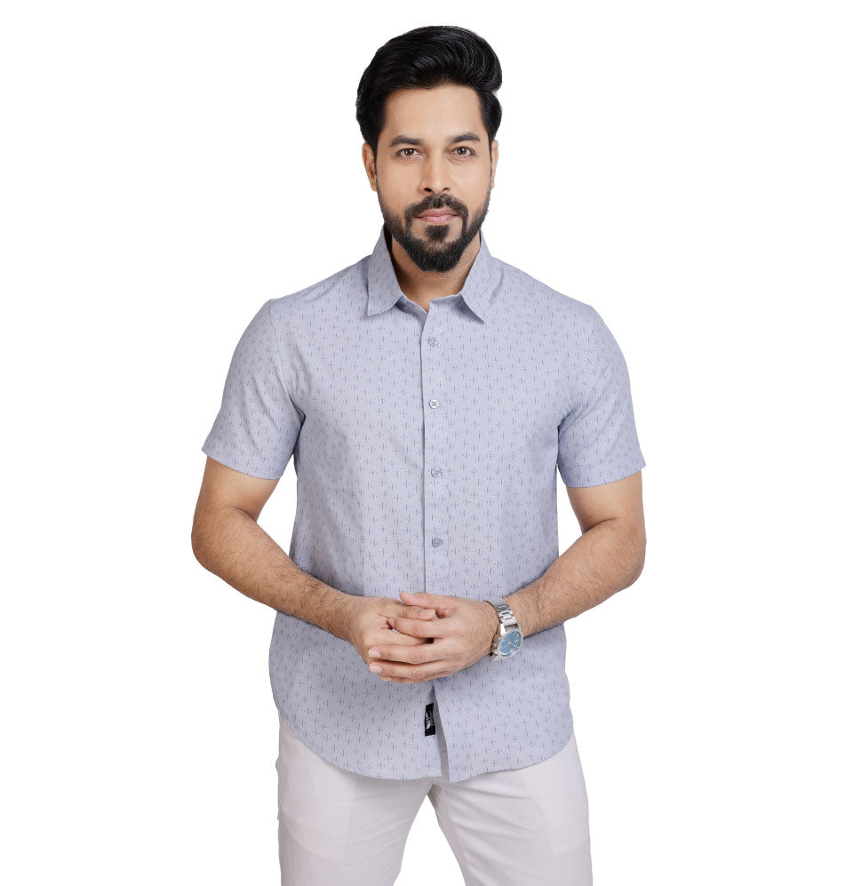 Active Fit Men's Shirt with Diamonds Pattern - Half Sleeves - Ice Blue