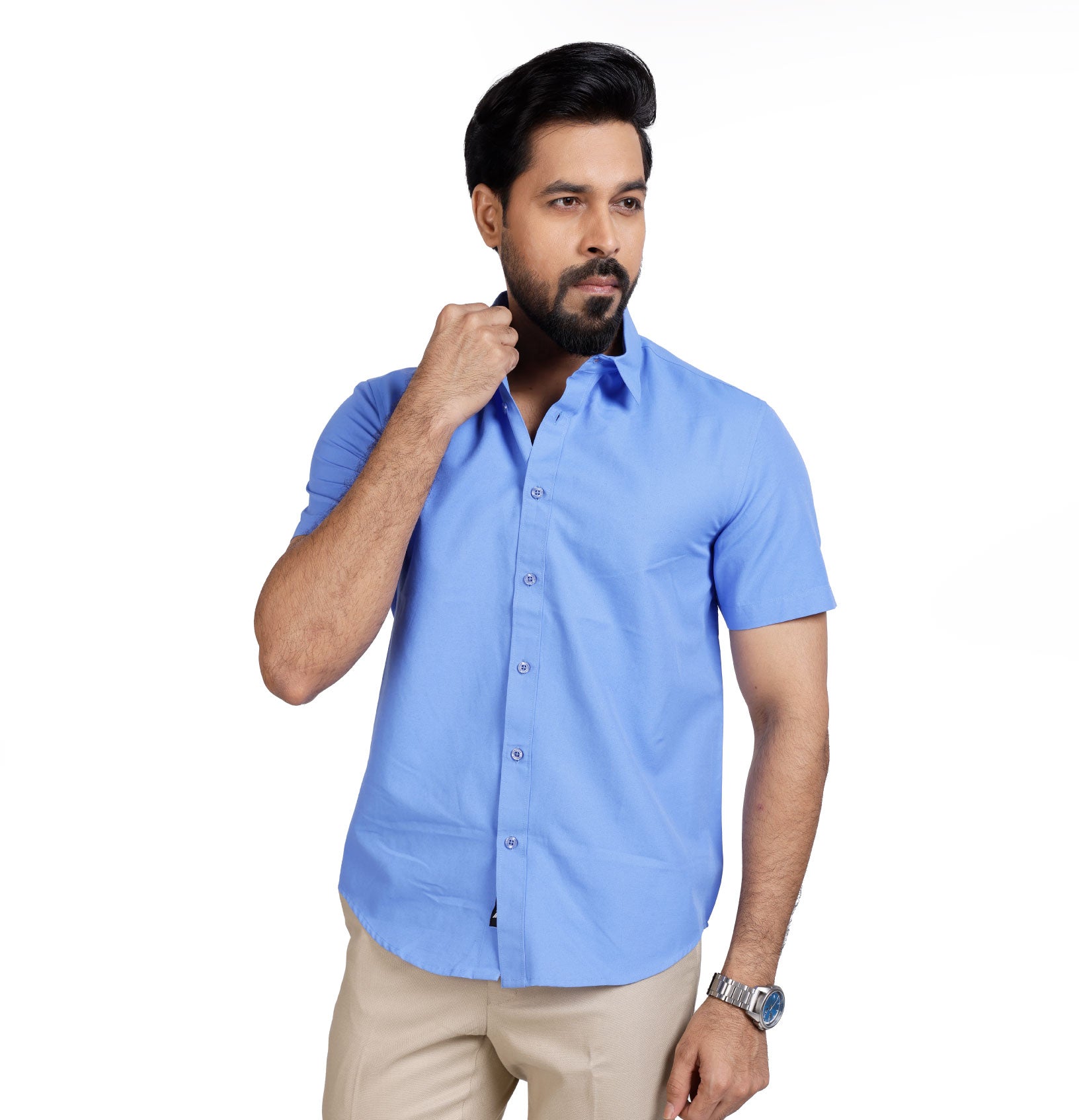 Active Fit Men's Shirt with Solid Pattern - Half Sleeves - Blue Bonnet