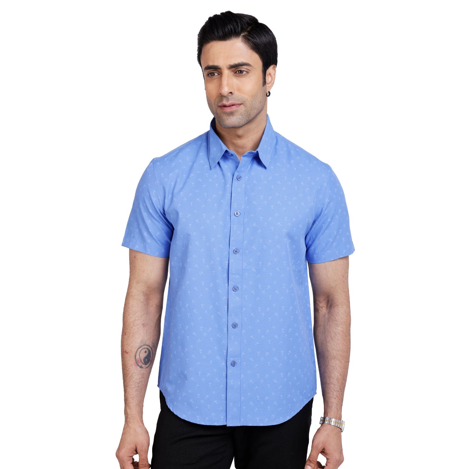 Active Fit Men's Shirt with Play Pattern - Half Sleeves - Blue Bonnet
