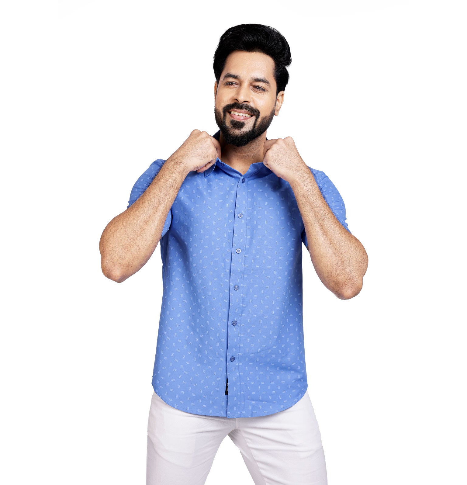Active Fit Men's Shirt with Waves Pattern - Half Sleeves - Blue Bonnet