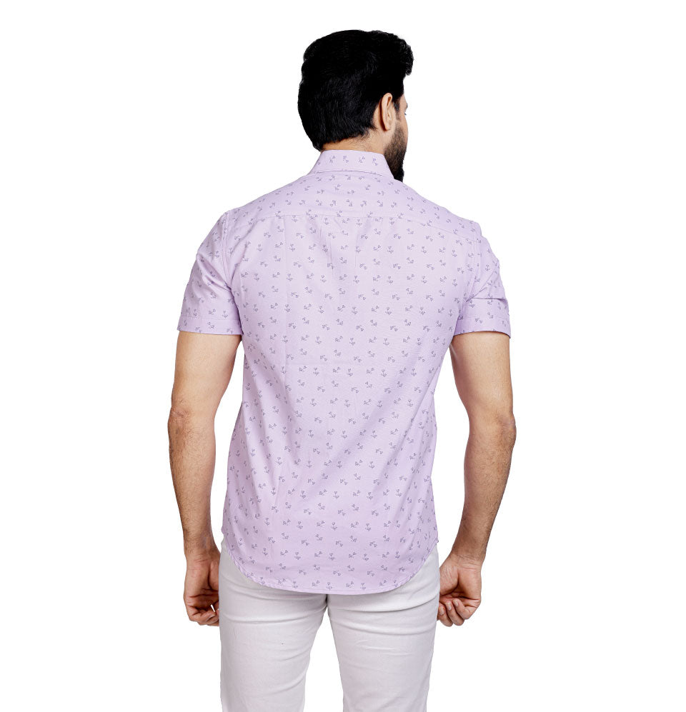 Active Fit Men's Shirt with Dandelions Pattern - Half Sleeves - Orchid Patel