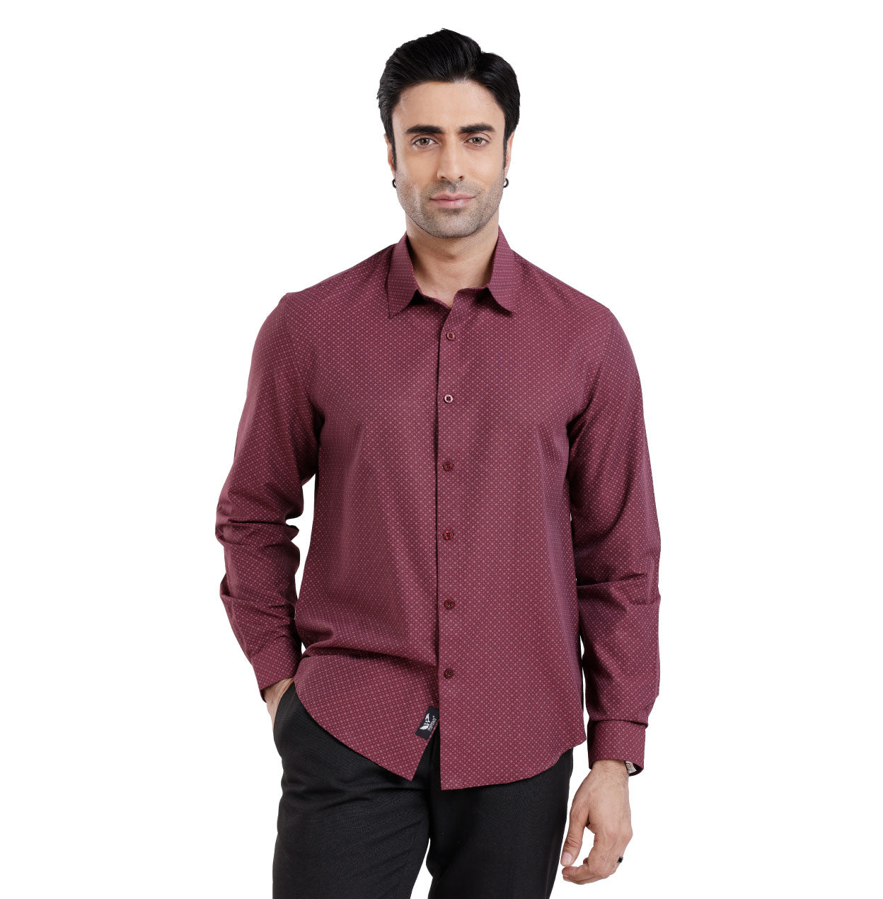 Active Fit Men's Shirt with Classic Pattern - Full Sleeves - Wine