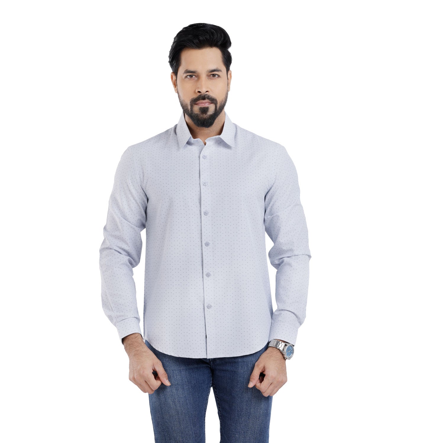 Active Fit Men's Shirt with Rhombus Pattern - Full Sleeves - Ice Blue