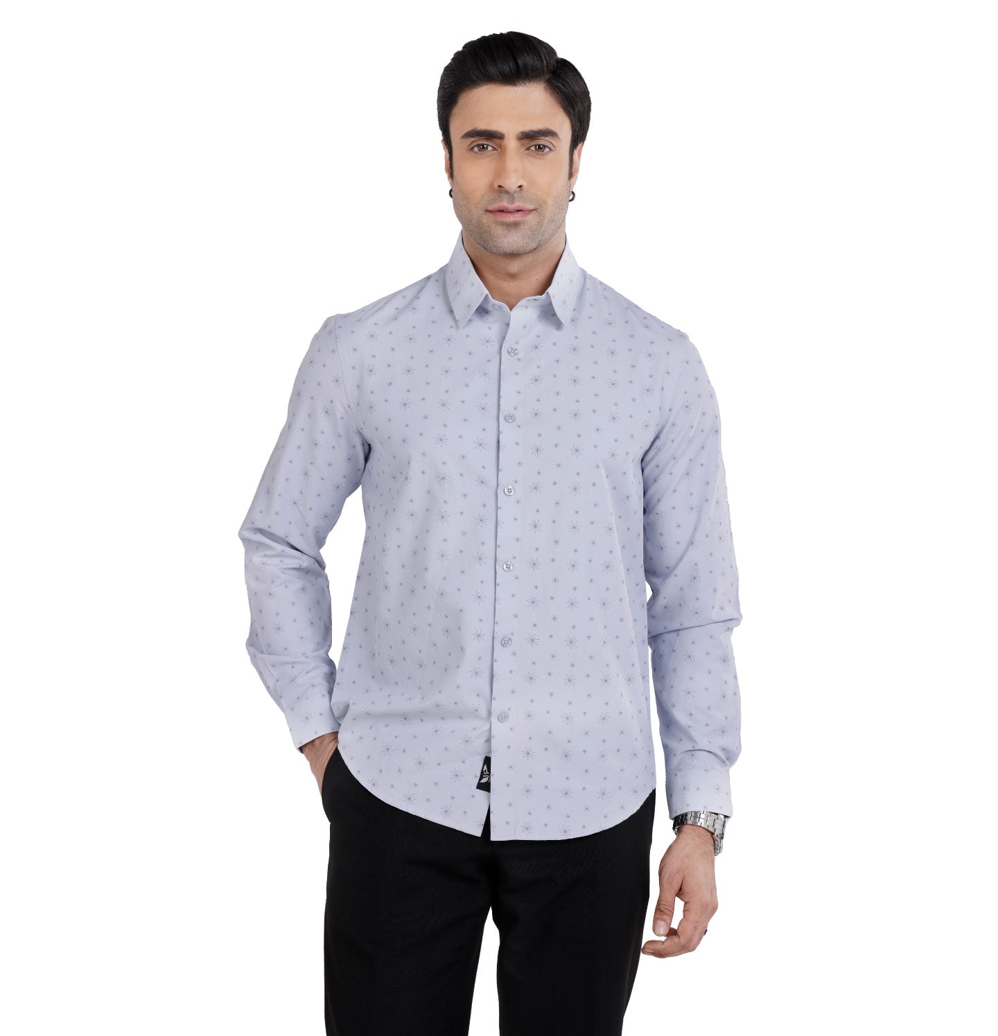 Active Fit Men's Shirt with Crackers Pattern - Full Sleeves - Ice Blue