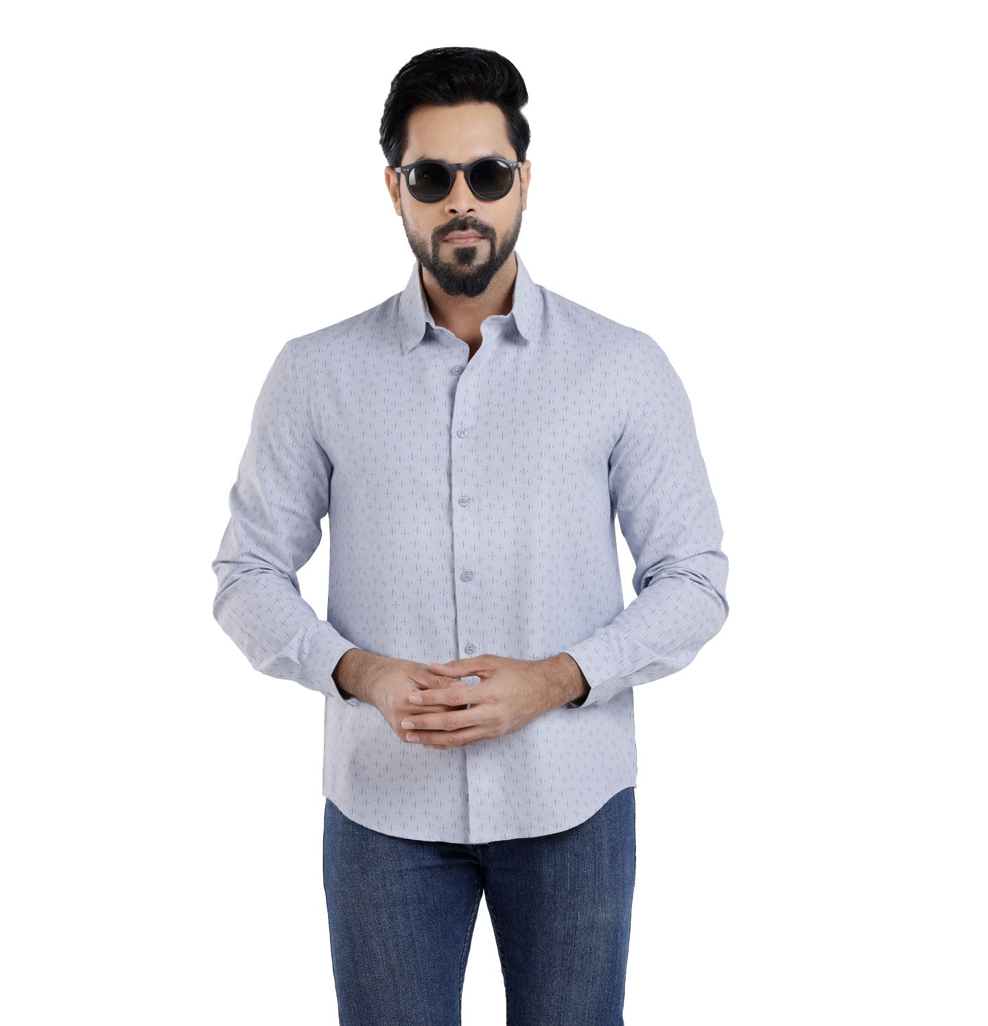 Active Fit Men's Shirt with Diamonds Pattern - Full Sleeves - Ice Blue