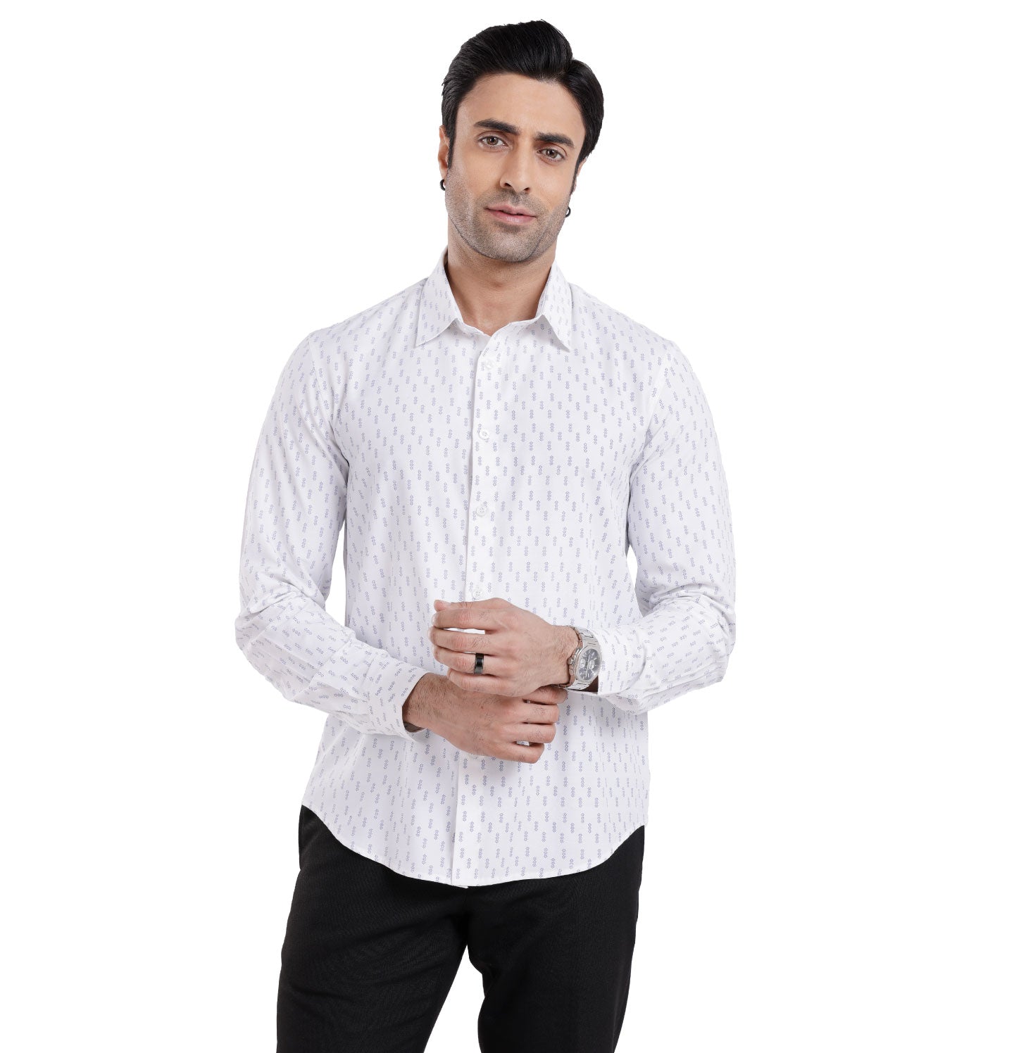 Active Fit Men's Shirt with Minimal Pattern - Full Sleeves - White