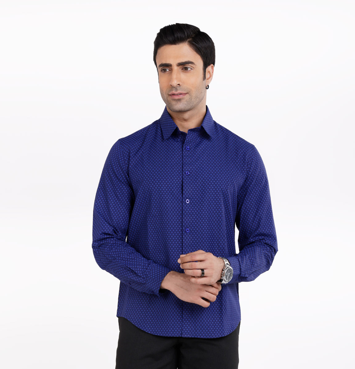 Active Fit Men's Shirt with Cluster Pattern - Full Sleeves - Royal Blue