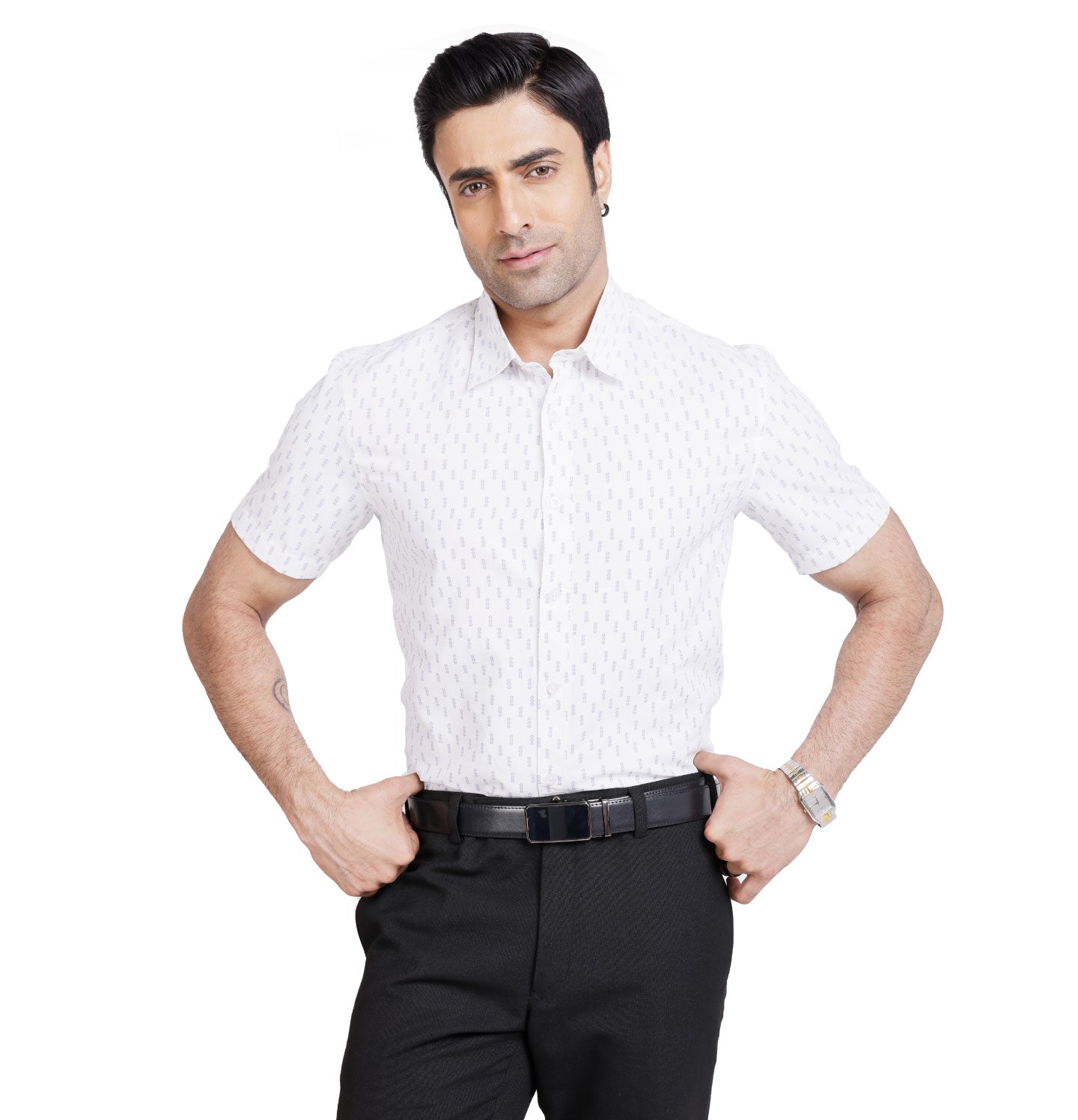 Active Fit Men's Shirt with Minimal Pattern - Half Sleeves - White