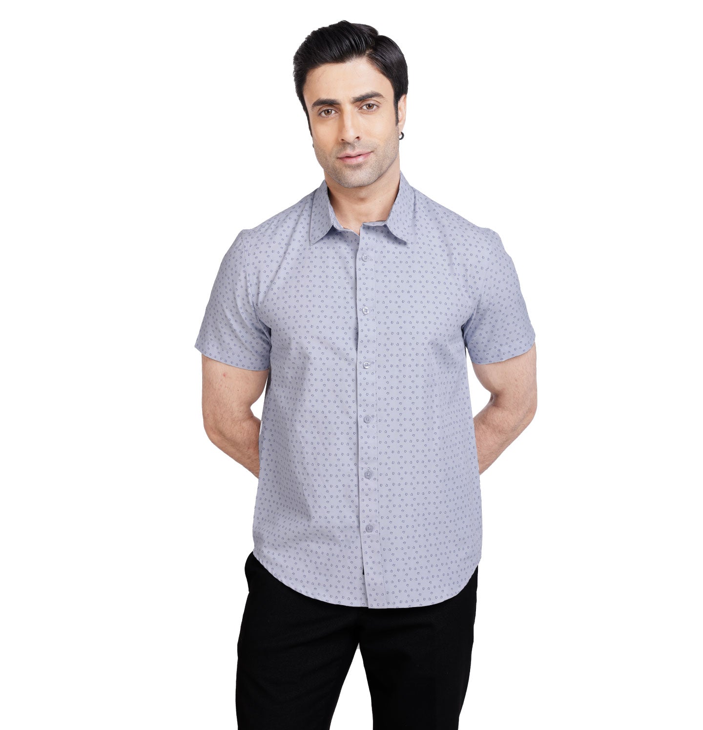 Active Fit Men's Shirt with Dreamteam Pattern - Half Sleeves - Ice Blue