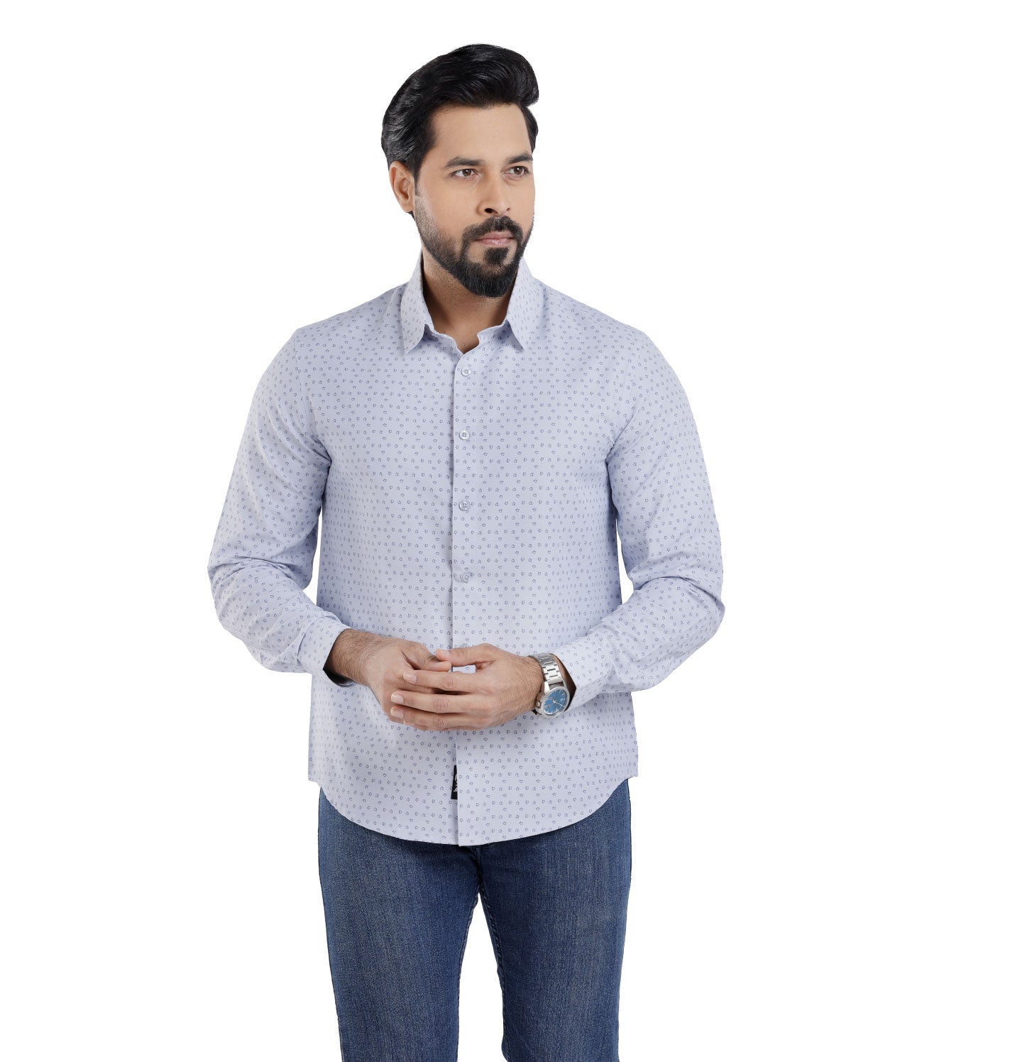 Active Fit Men's Shirt with Dreamteam Pattern - Full Sleeves - Ice Blue
