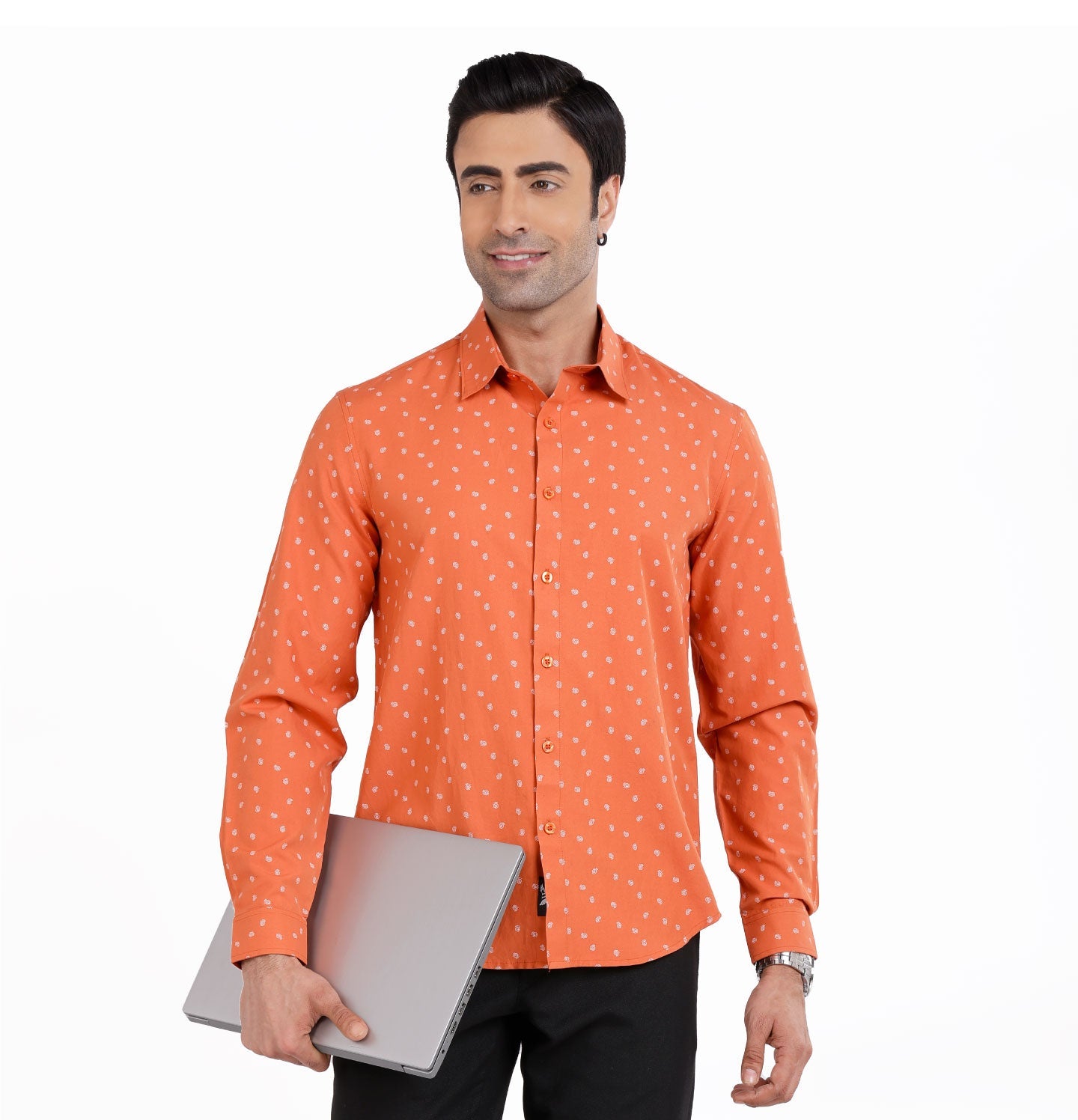 Active Fit Men's Shirt with Spiral Pattern - Full Sleeves - Rust Orange