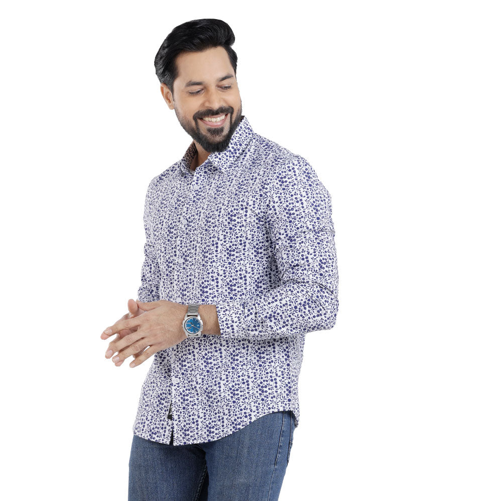 Active Fit Men's Shirt with Florals - Full Sleeves - White