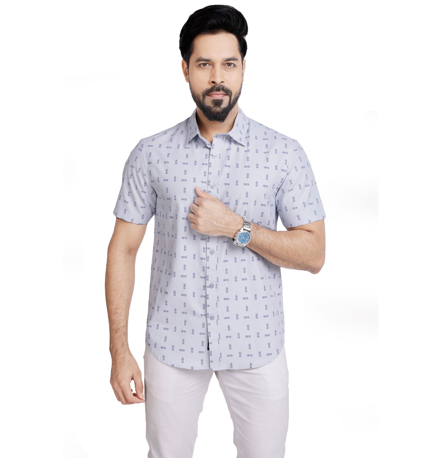 Active Fit Men's Shirt with Tribal Pattern - Half Sleeves - Ice Blue