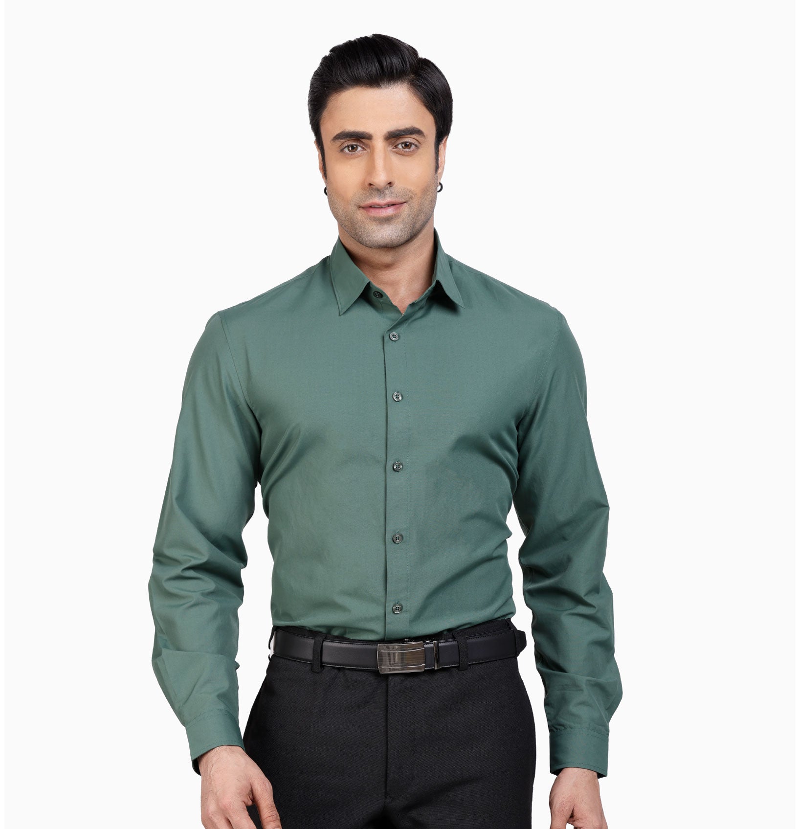 Active Fit Men's Shirt with Solid Pattern - Full Sleeves - Green