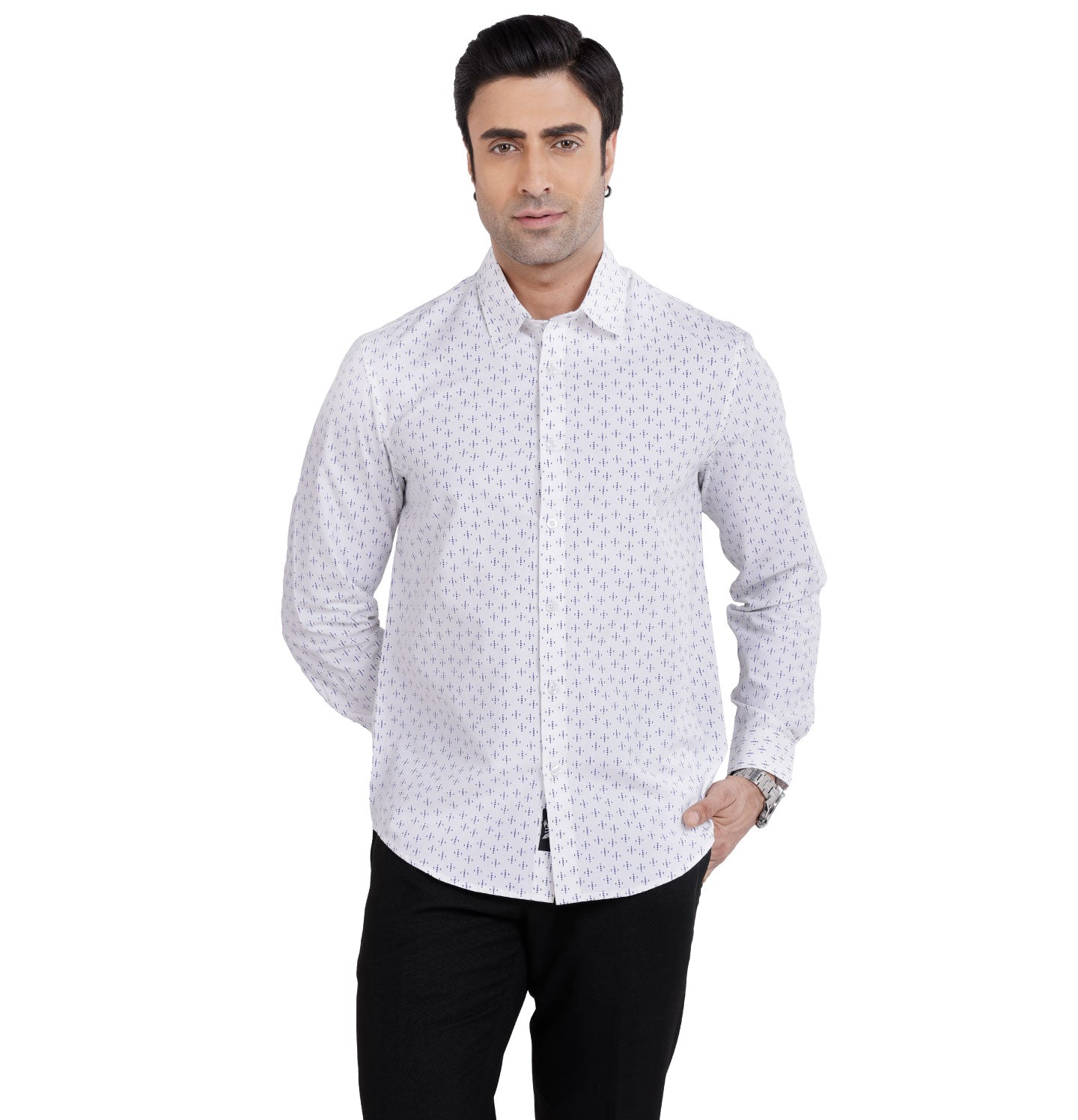 Active Fit Men's Shirt with Diamonds - Full Sleeves - White