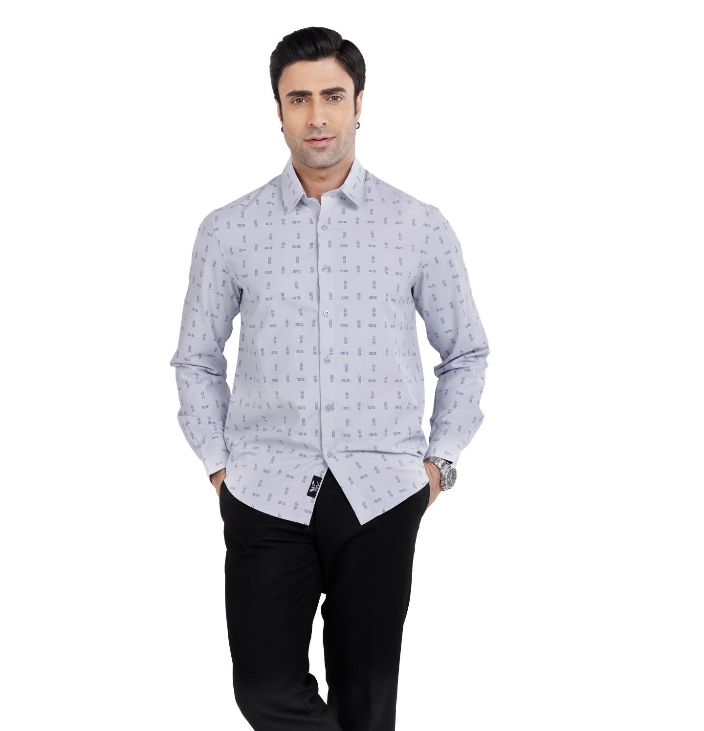 Active Fit Men's Shirt with Tribal Pattern - Full Sleeves - Ice Blue