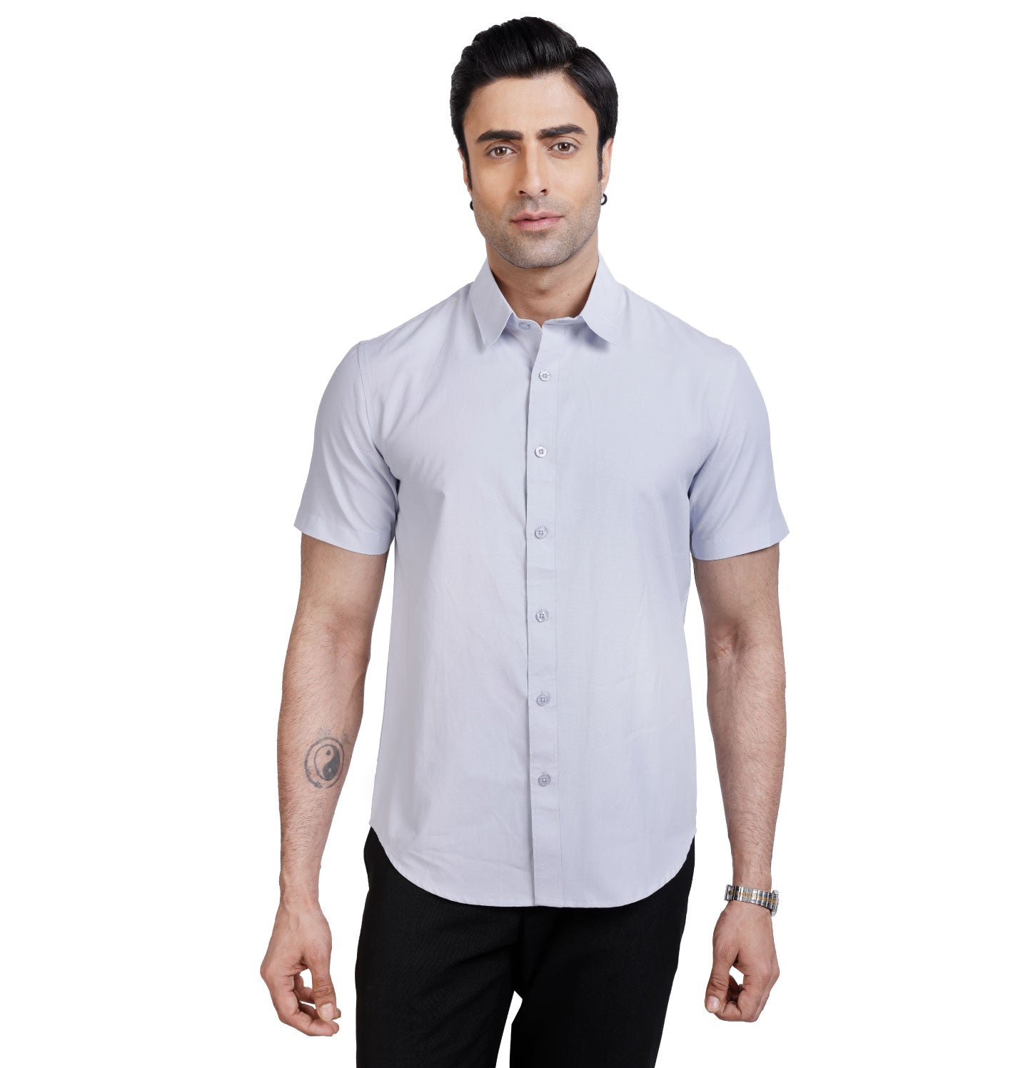 Active Fit Men's Shirt with Solid Pattern - Half Sleeves - Ice Blue