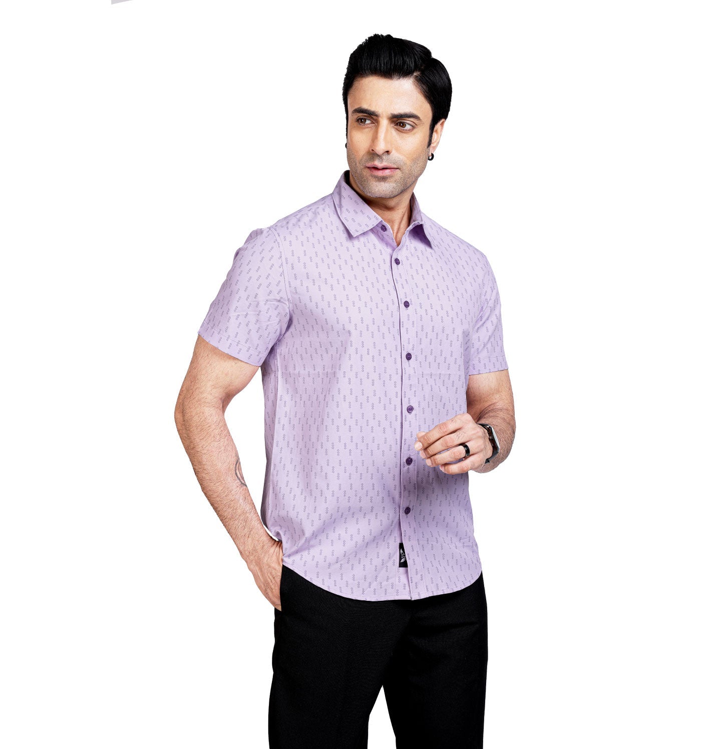 Active Fit Men's Shirt with Minimal Pattern - Half Sleeves - Orchid Patel