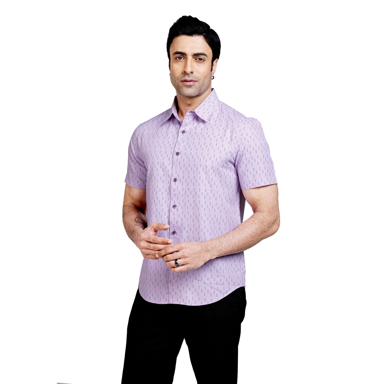 Active Fit Men's Shirt with Minimal Pattern - Half Sleeves - Orchid Patel
